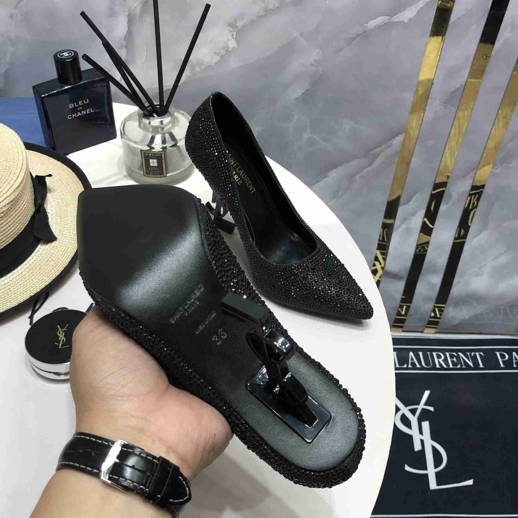 Saint Laurent Black Opyum Glitter Pumps - 