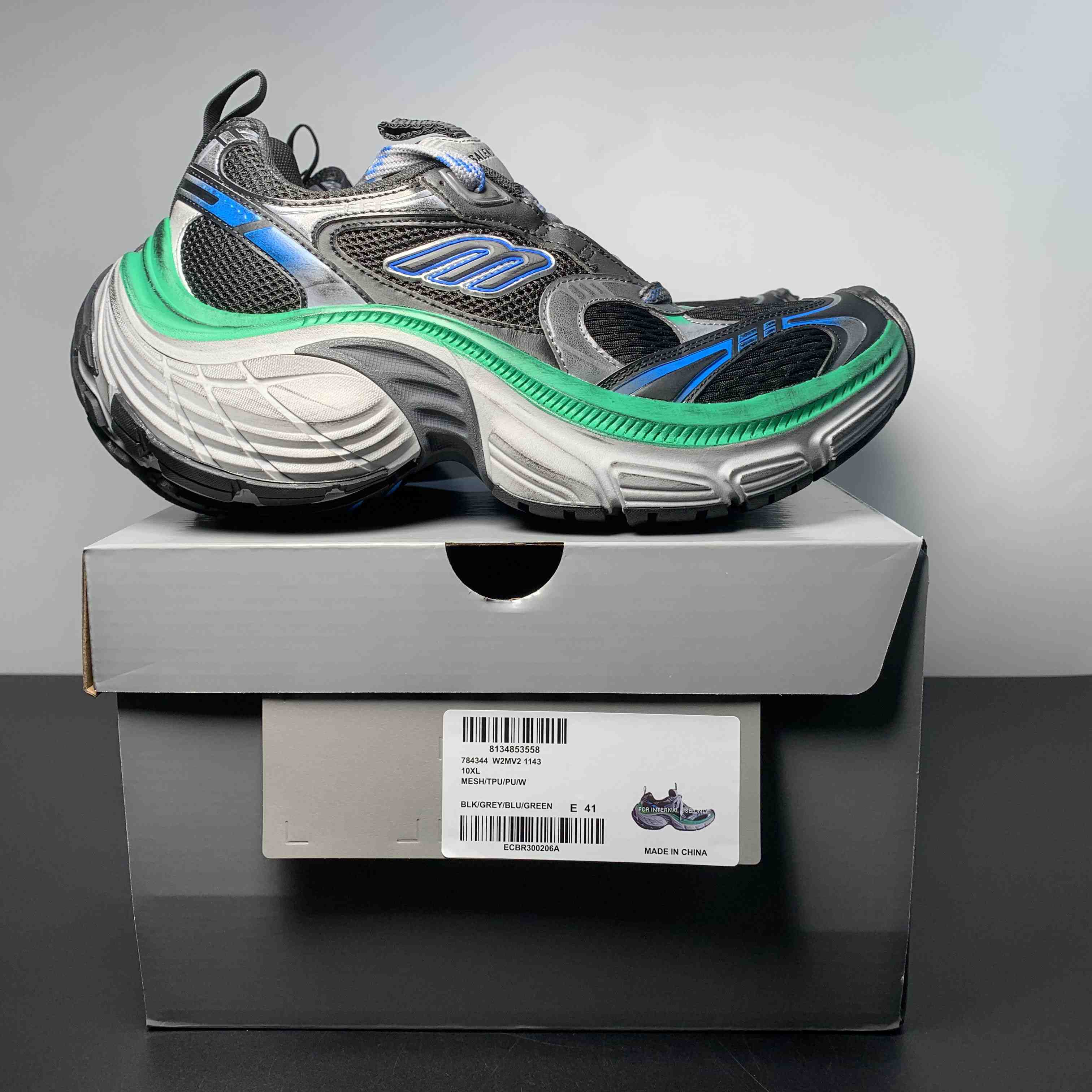 Balenciaga 10XL Sneaker in Black/Grey/Blue/Green - 