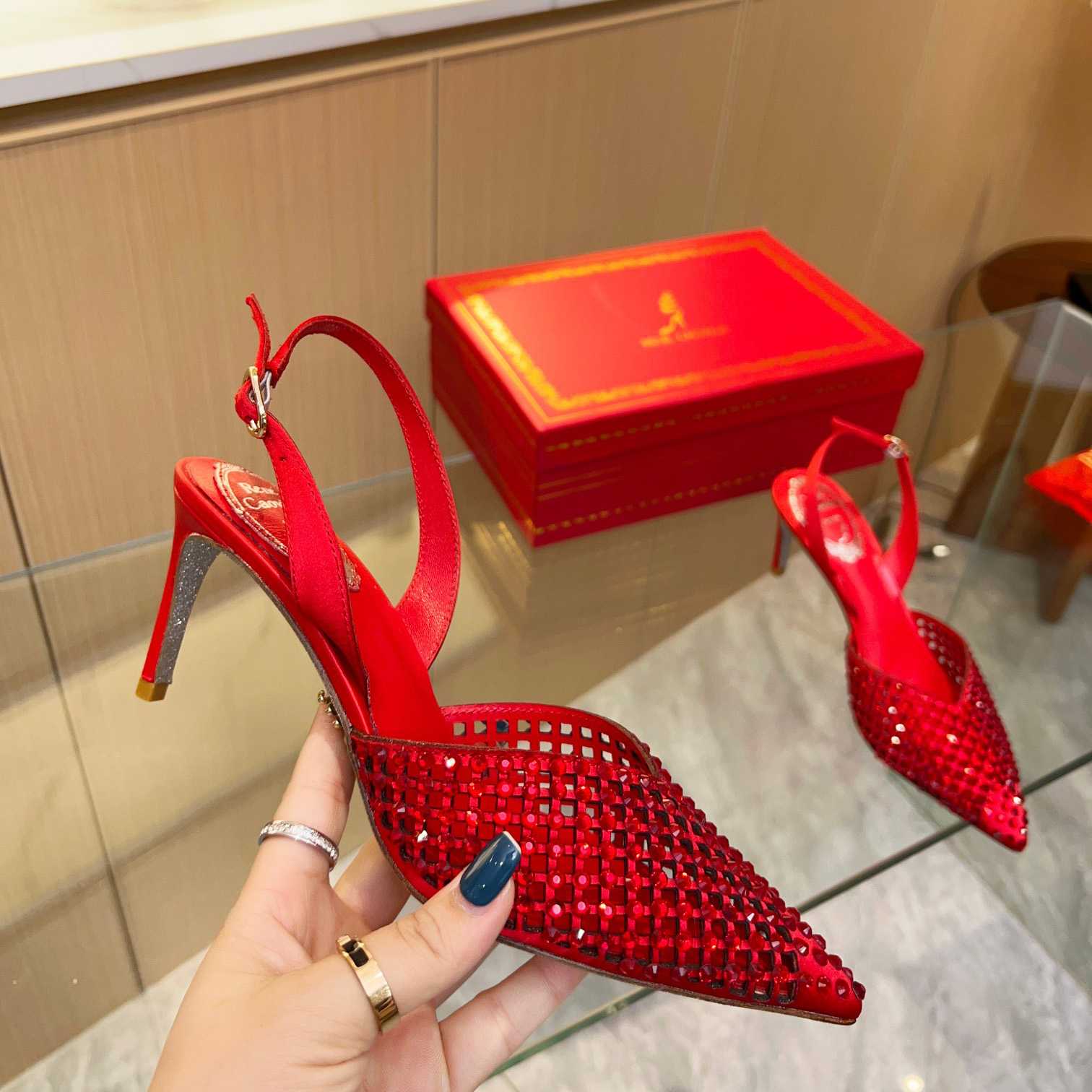 Rene Caovilla Ginger Crystal Silver Slingback 80 - 