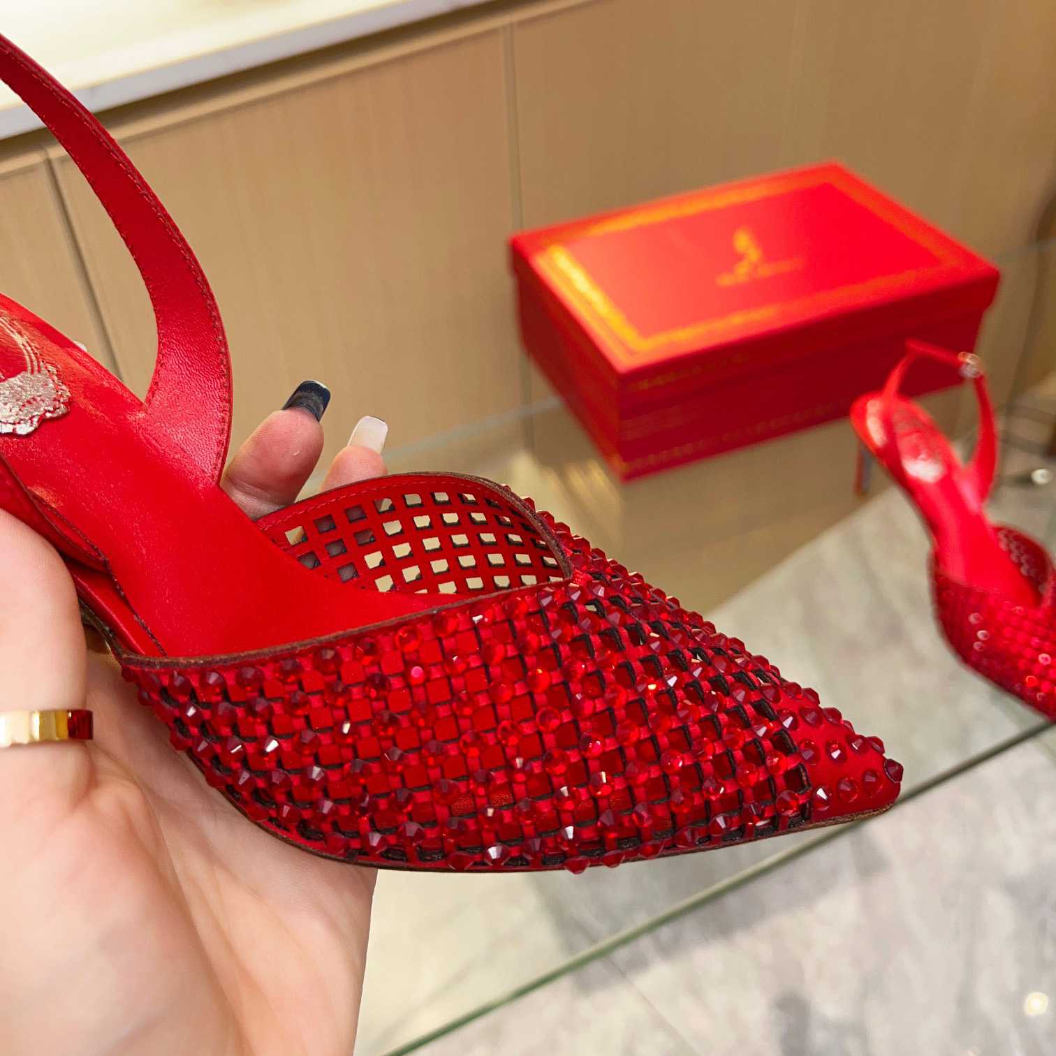 Rene Caovilla Ginger Crystal Silver Slingback 80 - 