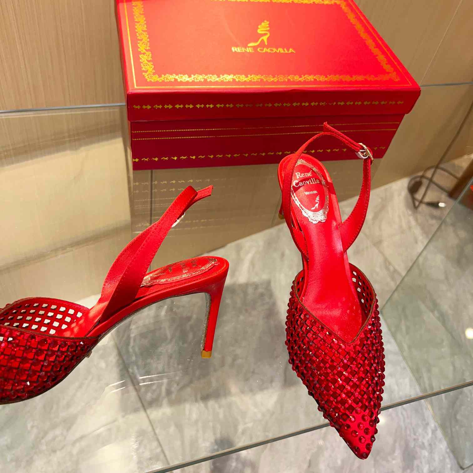 Rene Caovilla Ginger Crystal Silver Slingback 80 - 
