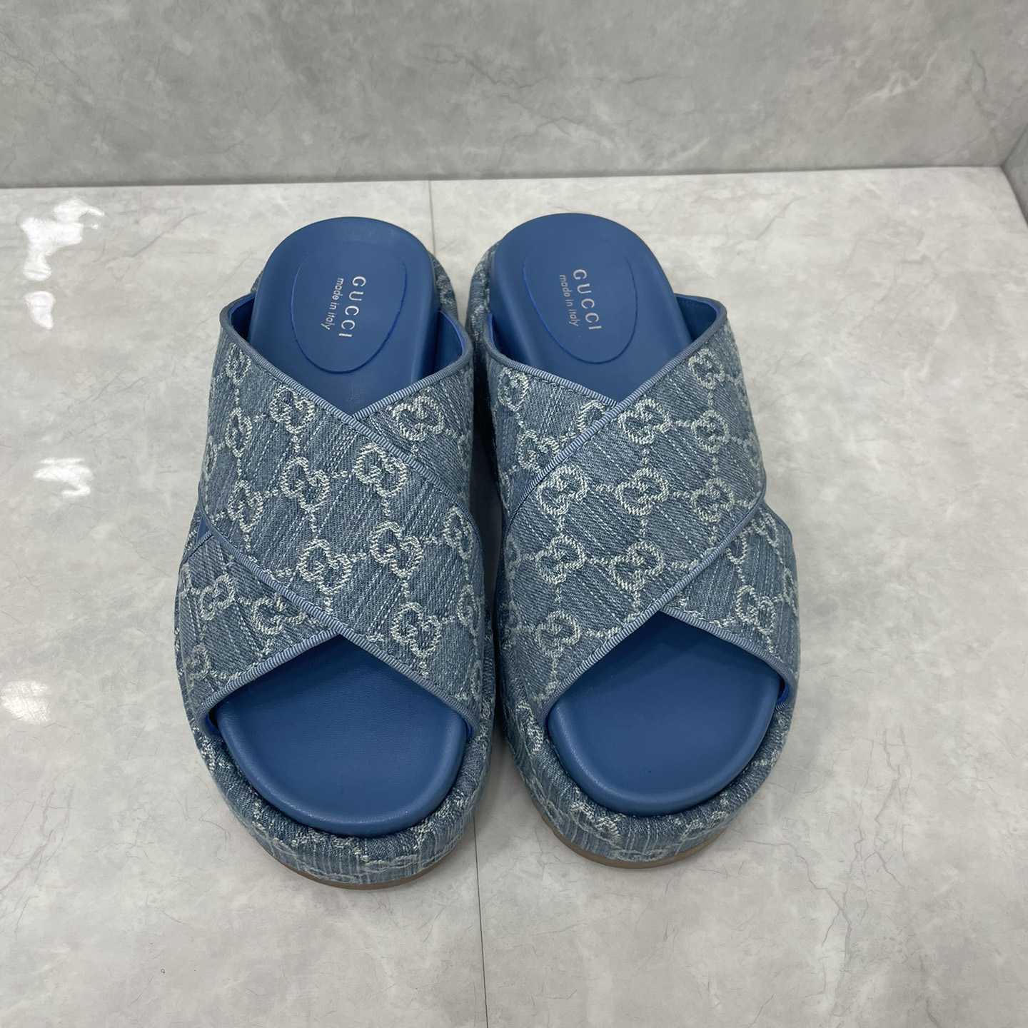Gucci Women's Blue GG Platform Slide Sandal - 