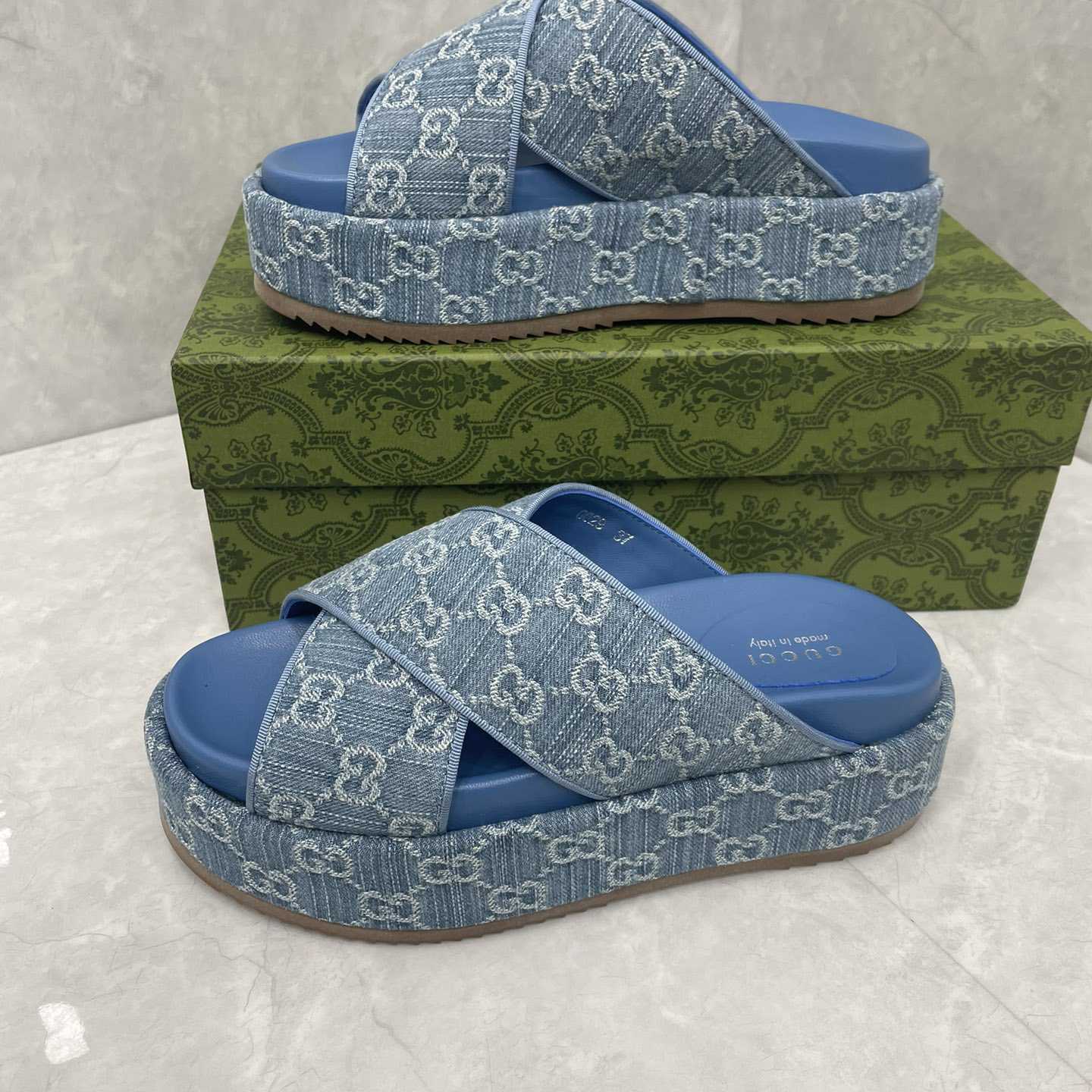 Gucci Women's Blue GG Platform Slide Sandal - 