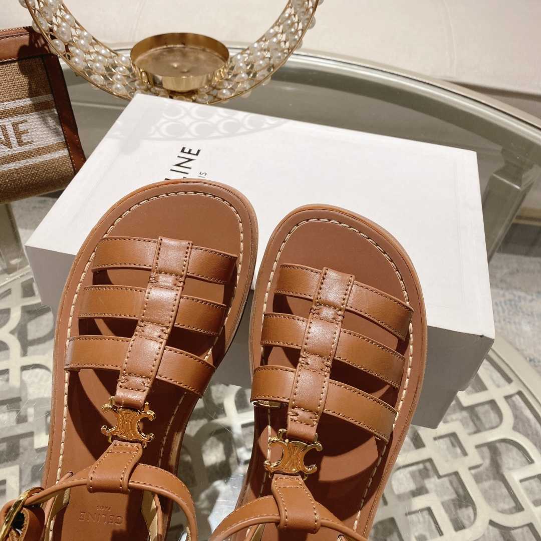 Celine Clea Triomphe Gladiator Sandal In Calfskin - Vegetal Tanning Tan - 