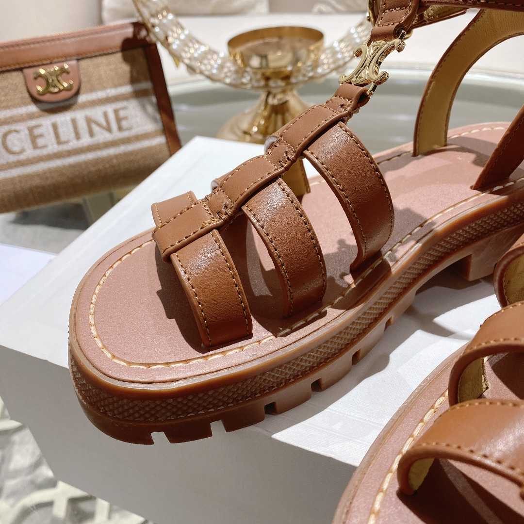 Celine Clea Triomphe Gladiator Sandal In Calfskin - Vegetal Tanning Tan - 