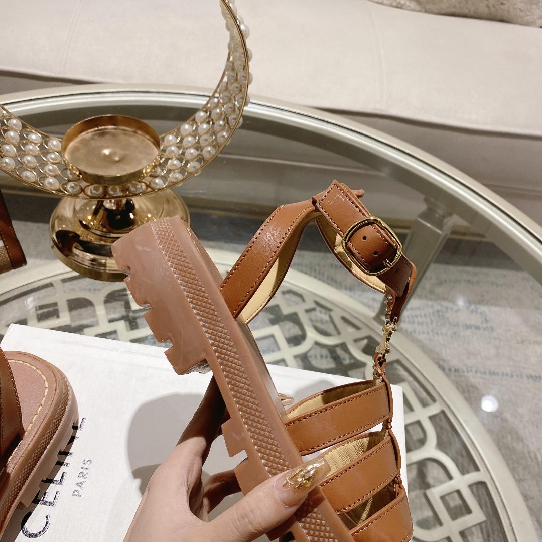 Celine Clea Triomphe Gladiator Sandal In Calfskin - Vegetal Tanning Tan - 