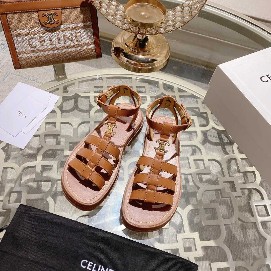 Celine Clea Triomphe Gladiator Sandal In Calfskin - Vegetal Tanning Tan - 