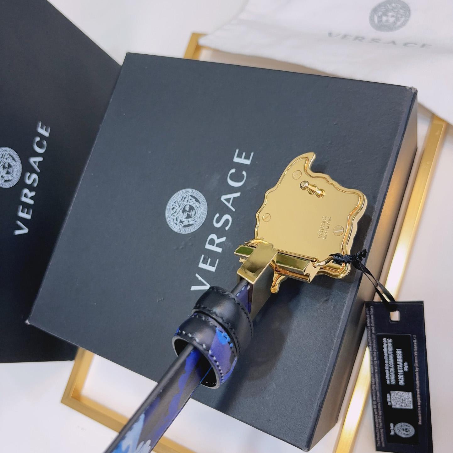 Versace La Medusa Logo-buckle Barocco-print Belt   40mm - 
