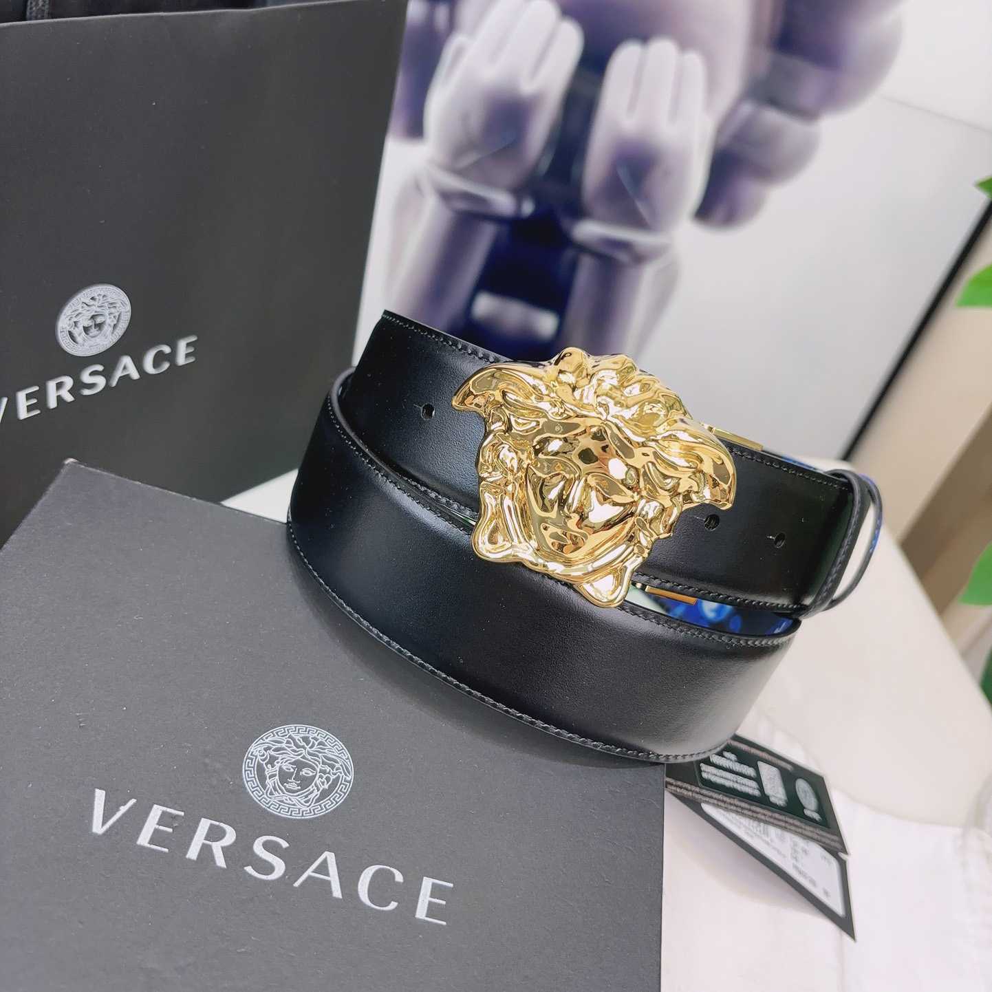 Versace La Medusa Logo-buckle Barocco-print Belt   40mm - 