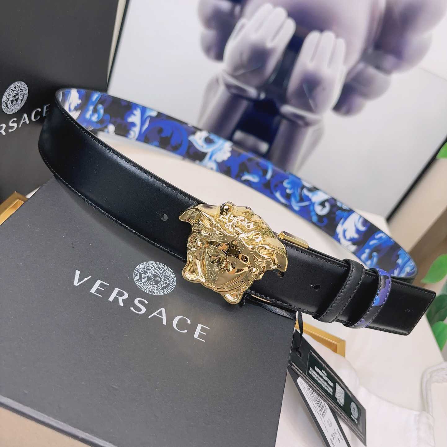 Versace La Medusa Logo-buckle Barocco-print Belt   40mm - 