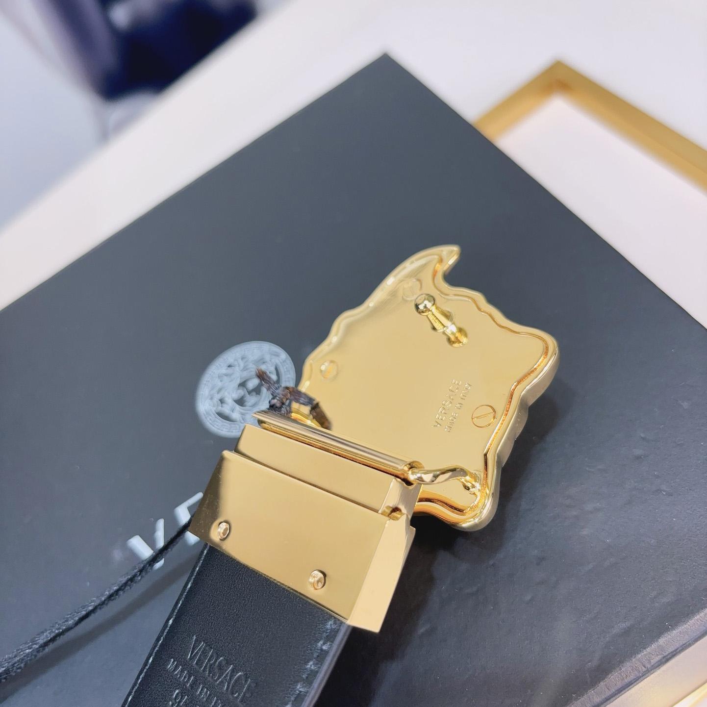 Versace La Medusa Logo-buckle Barocco-print Belt   40mm - 