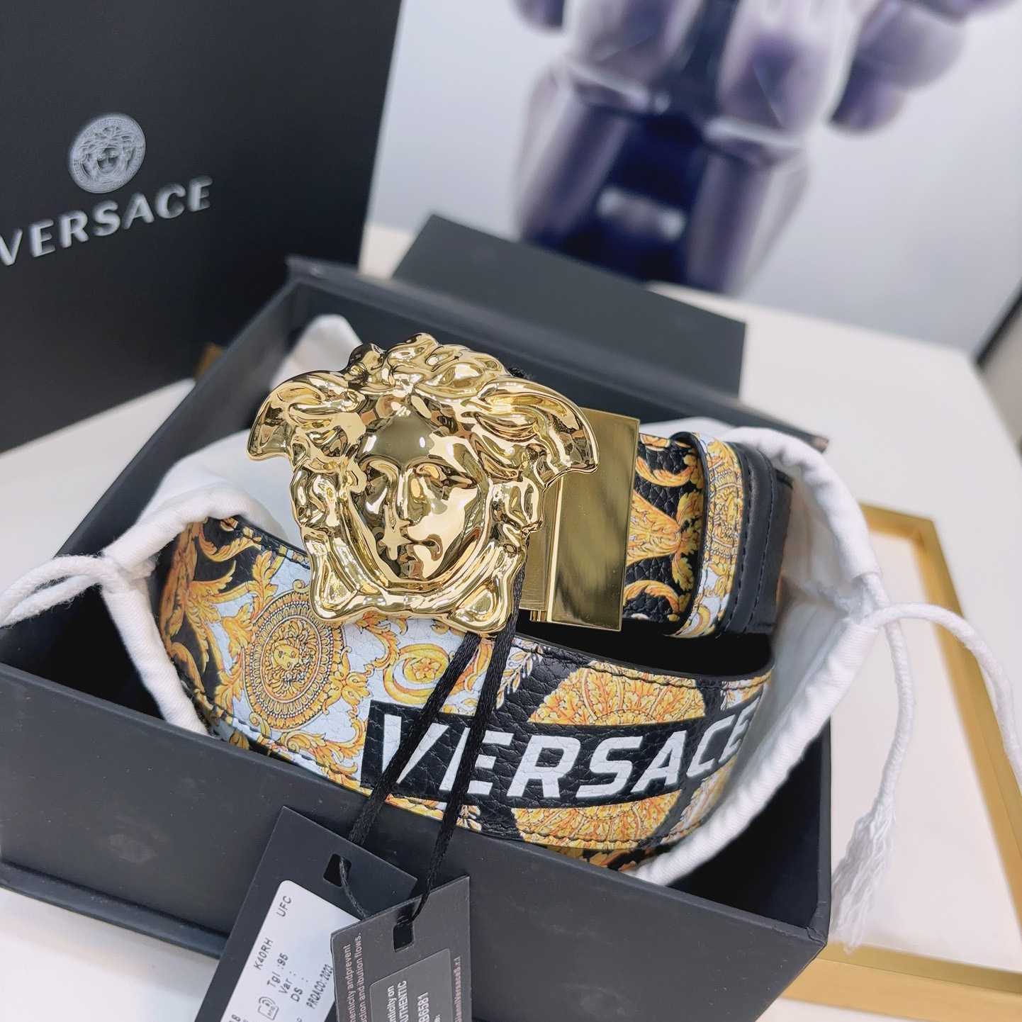 Versace La Medusa Logo-buckle Barocco-print Belt   40mm - 