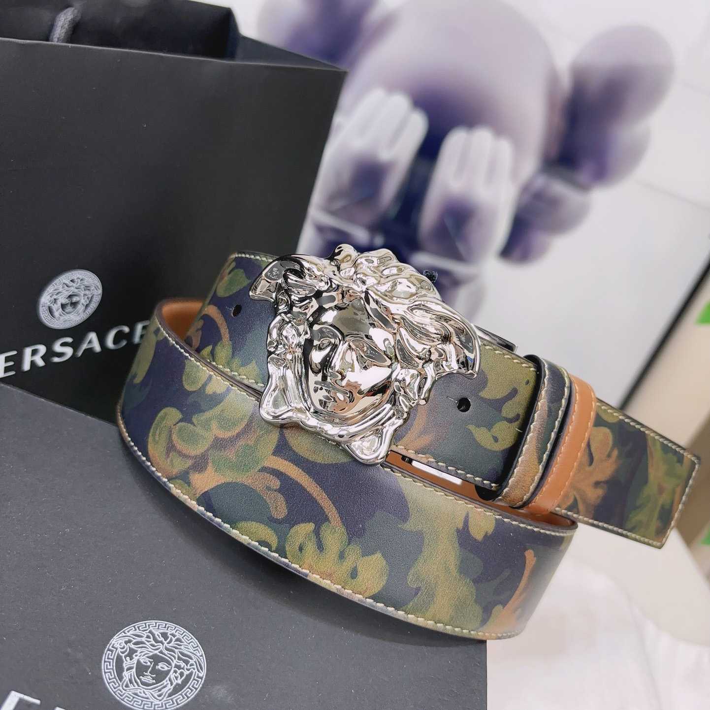 Versace La Medusa Logo-buckle Barocco-print Belt   40mm - 