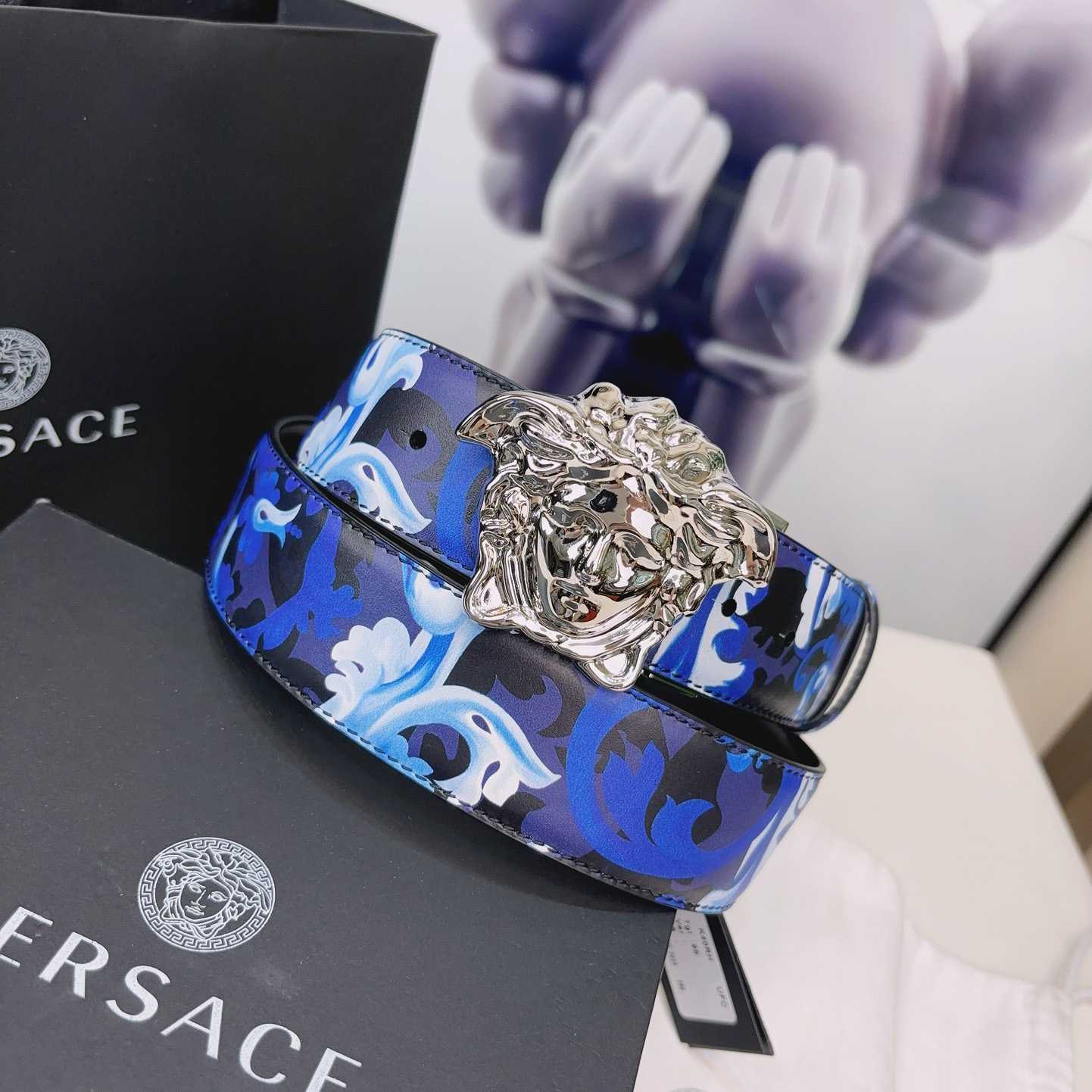 Versace La Medusa Logo-buckle Barocco-print Belt   40mm - 