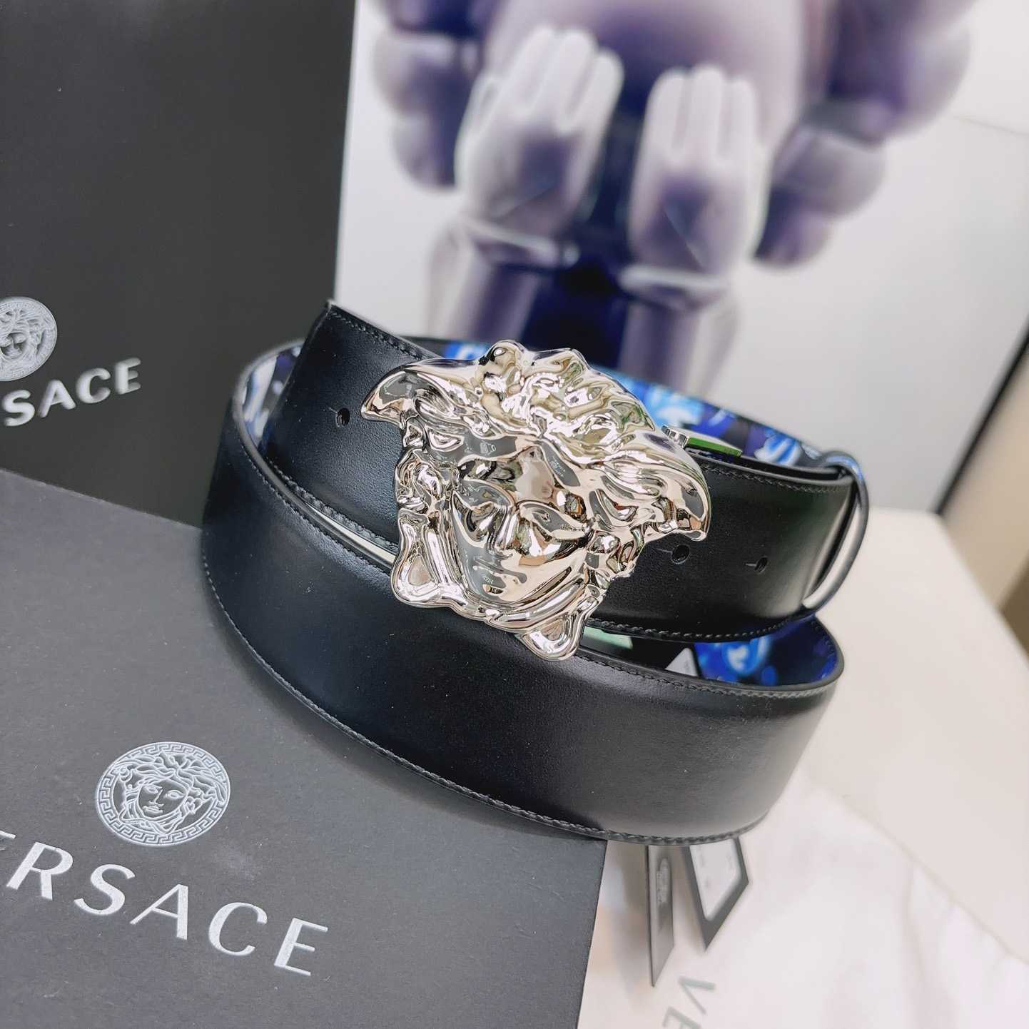 Versace La Medusa Logo-buckle Barocco-print Belt   40mm - 
