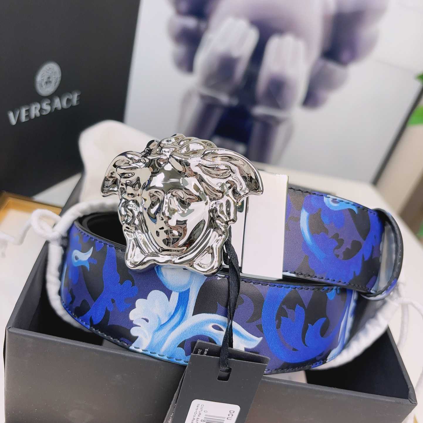 Versace La Medusa Logo-buckle Barocco-print Belt   40mm - 