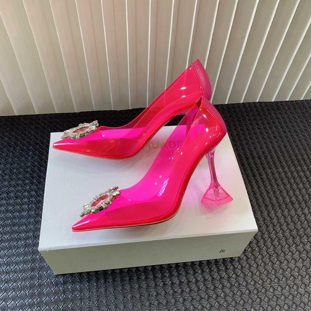 Amina Muaddi Begum Glass Pink Slingbacks - 