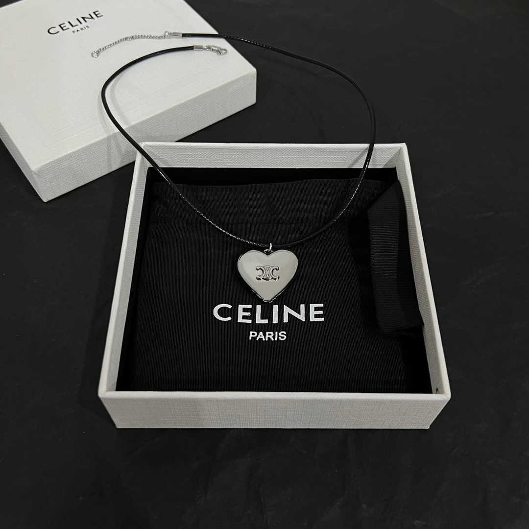 Celine CŒUR Triomphe Necklace In Brass With Rhodium Finish And Cotton - 