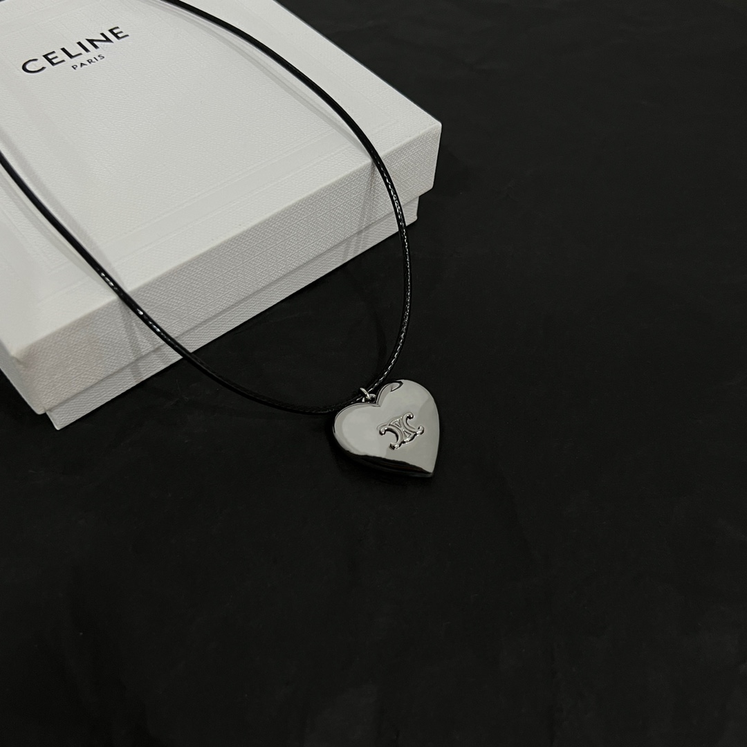 Celine CŒUR Triomphe Necklace In Brass With Rhodium Finish And Cotton - 