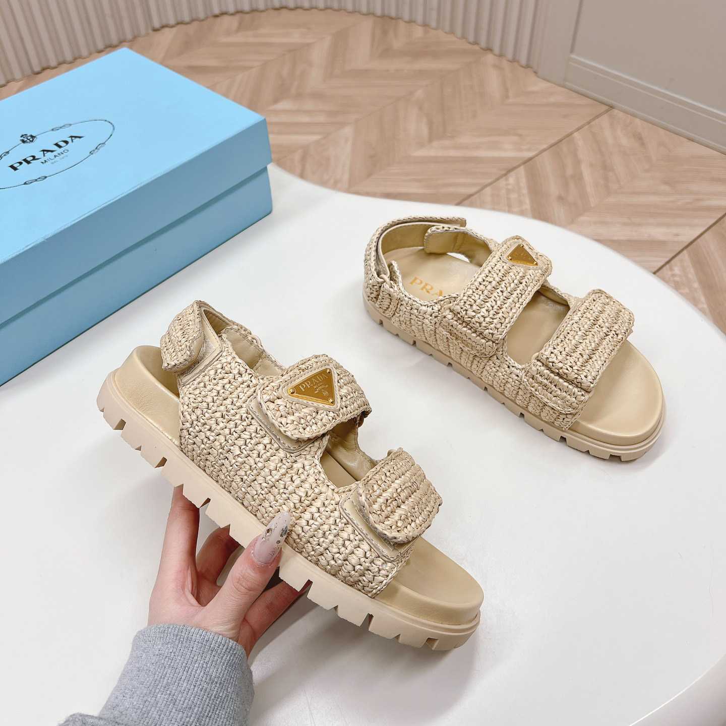 Prada Woven Fabric Sandals - 