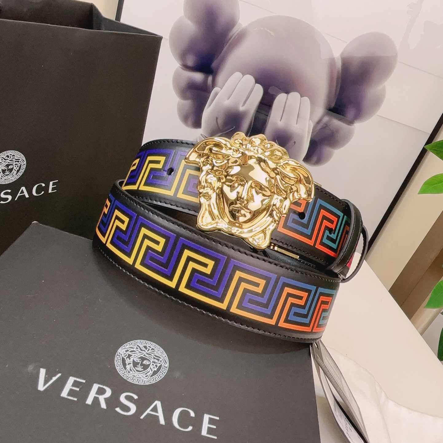 Versace Medusa Greek-print Leather Belt    40mm - 
