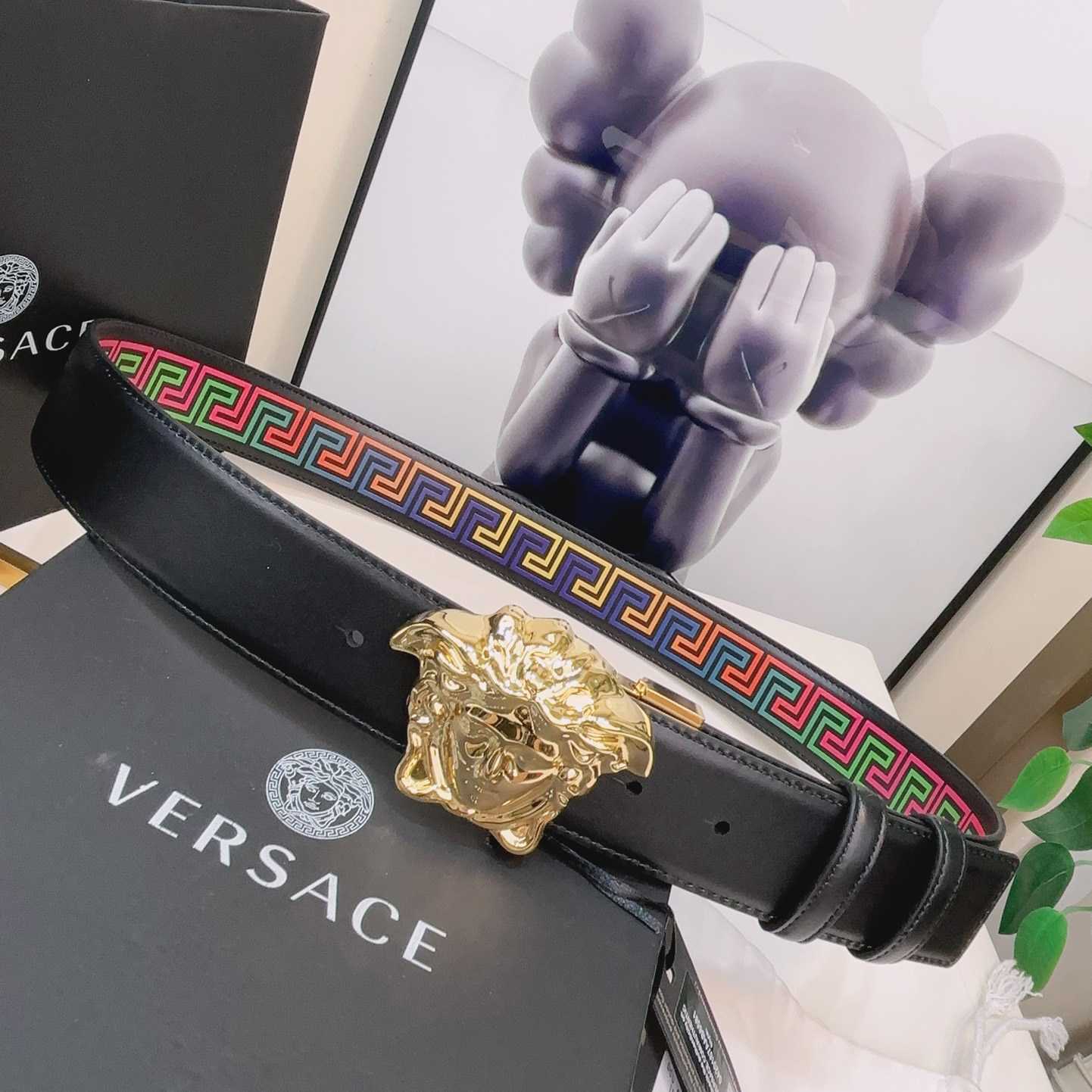 Versace Medusa Greek-print Leather Belt    40mm - 