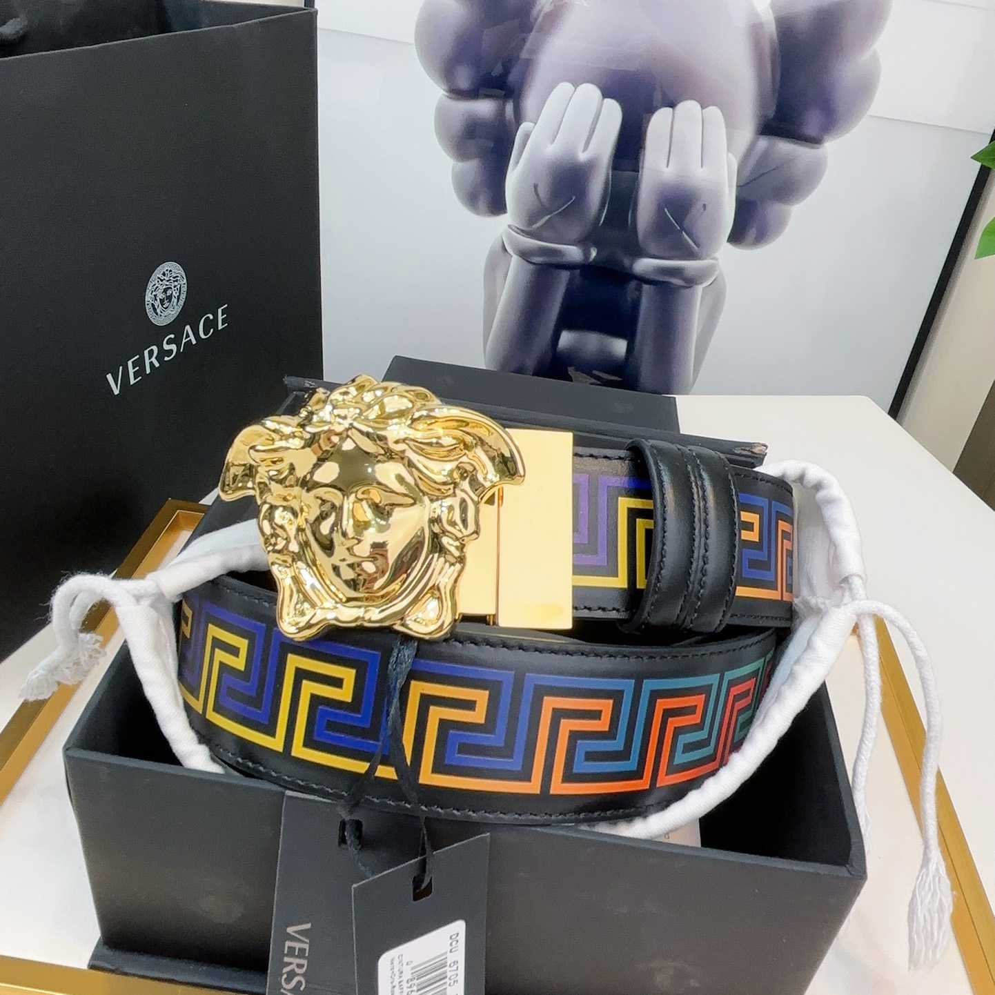 Versace Medusa Greek-print Leather Belt    40mm - 