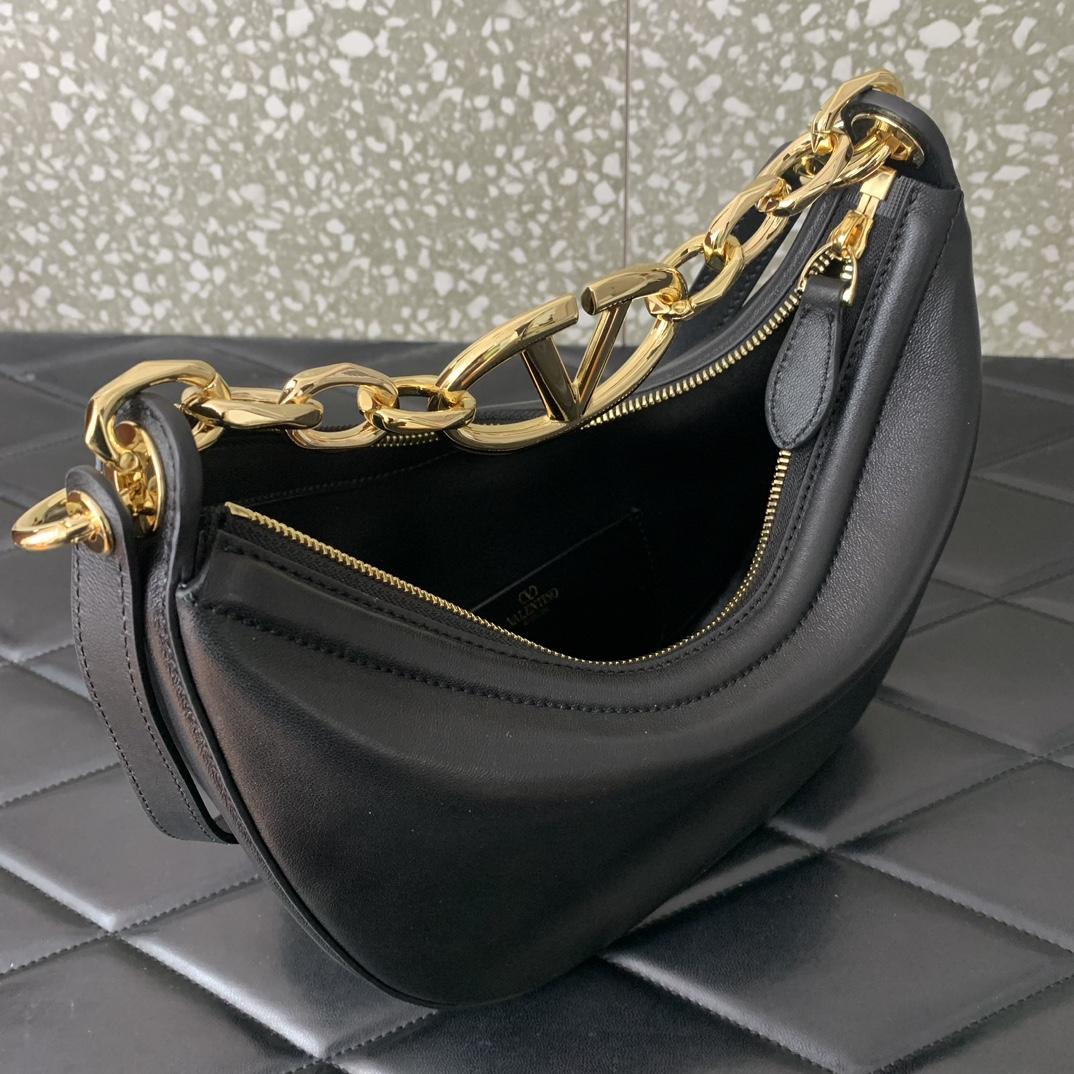 Valenti VLogo Moon Mini Hobo Bag In Nappa Leather With Chain - 