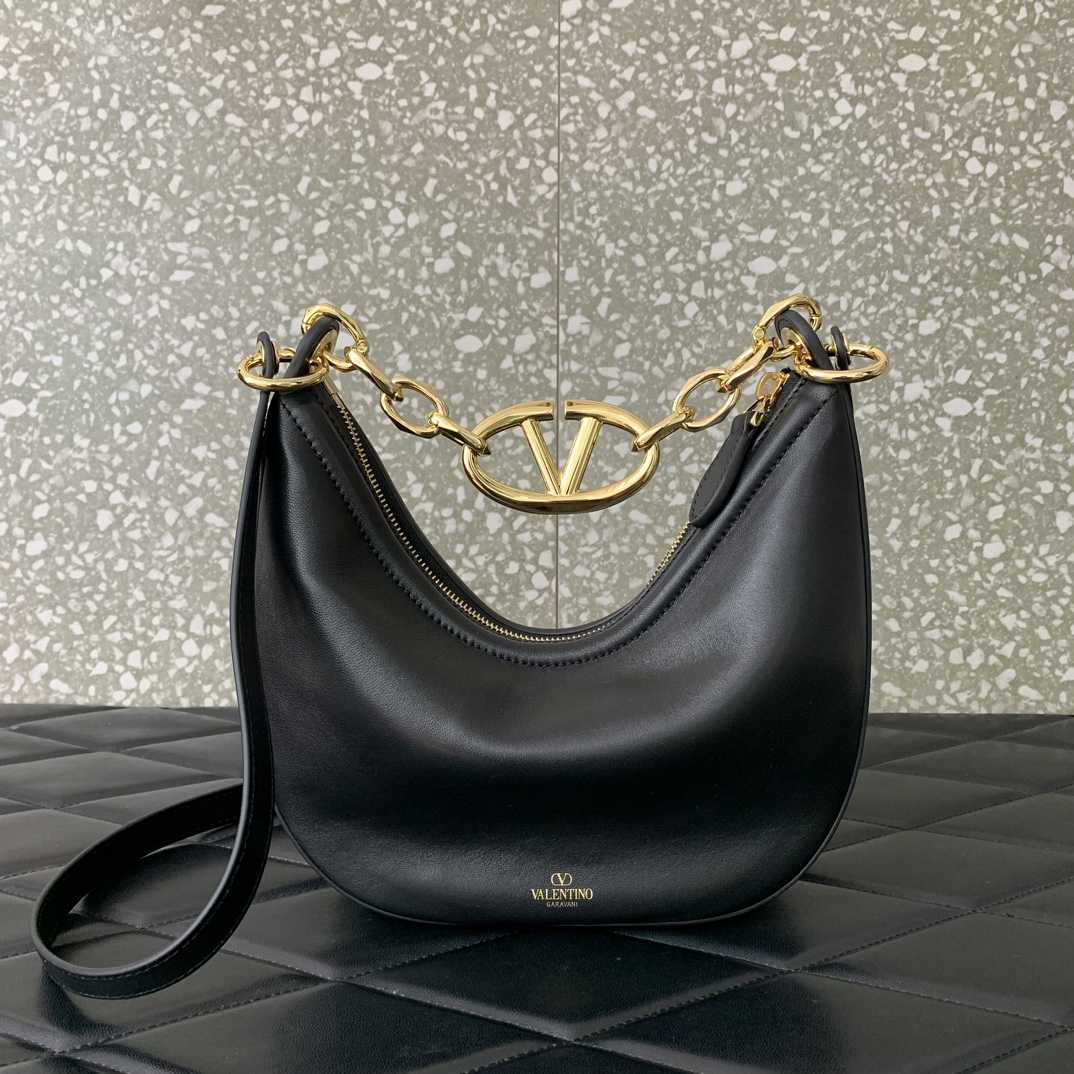 Valenti VLogo Moon Mini Hobo Bag In Nappa Leather With Chain - 