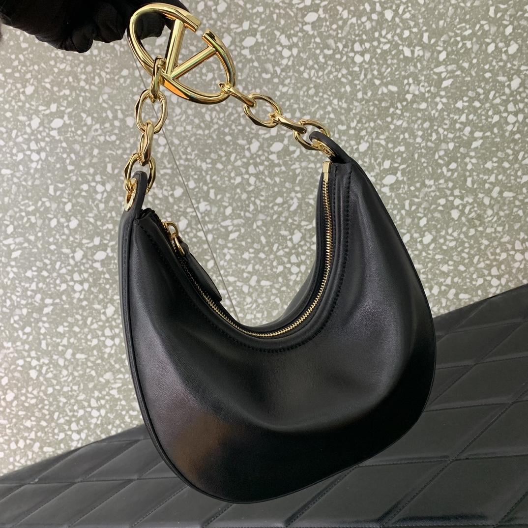 Valenti VLogo Moon Mini Hobo Bag In Nappa Leather With Chain - 
