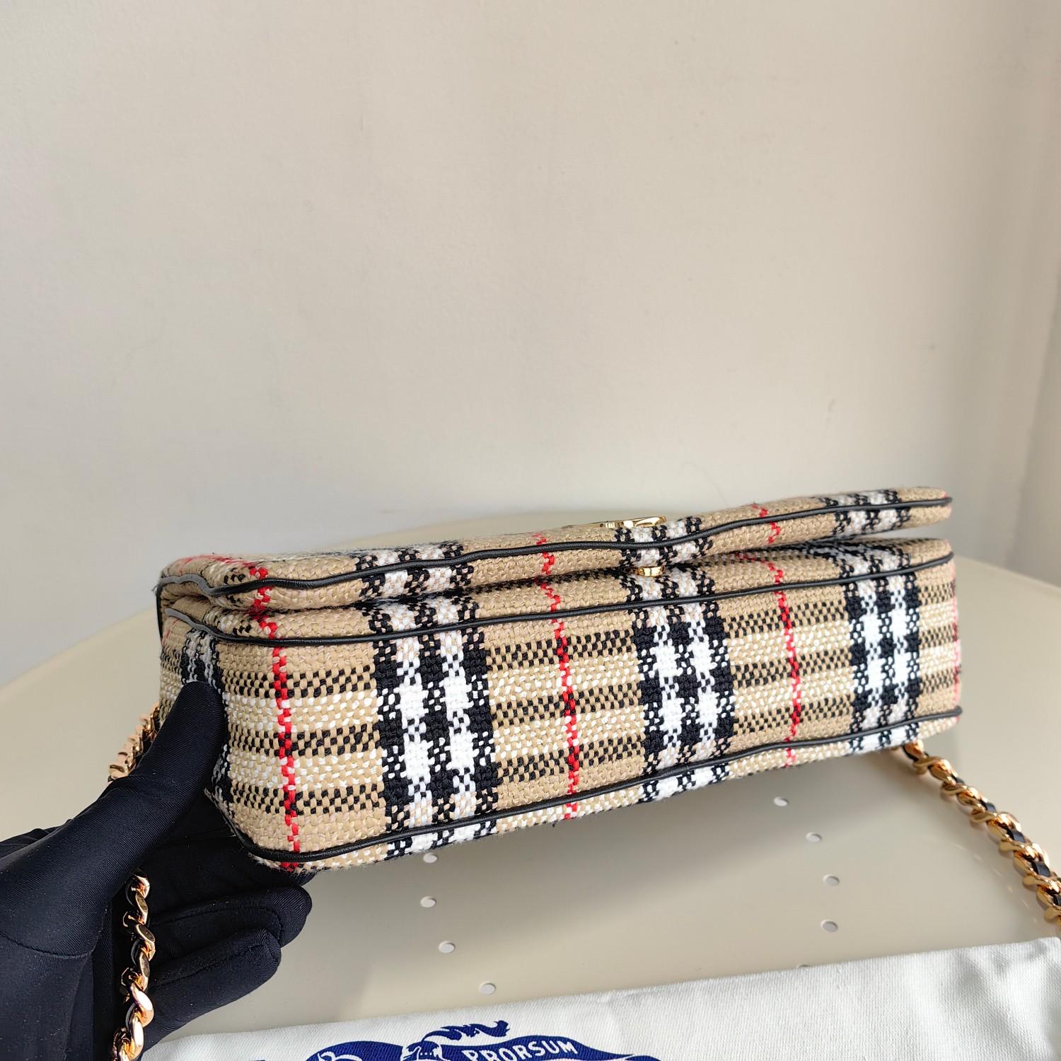 Burberry Lola Vintage-check Bouclé Shoulder Bag (28 x 6.5 x 17cm) - DesignerGu
