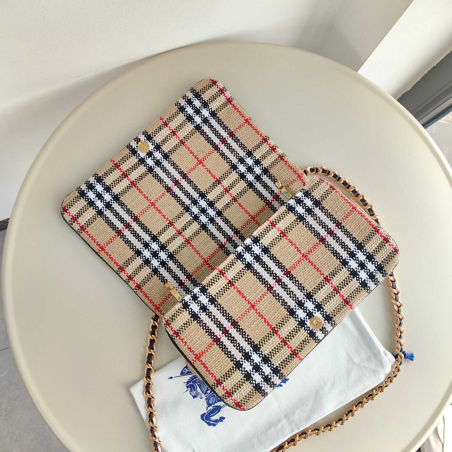 Burberry Lola Vintage-check Bouclé Shoulder Bag (28 x 6.5 x 17cm) - DesignerGu