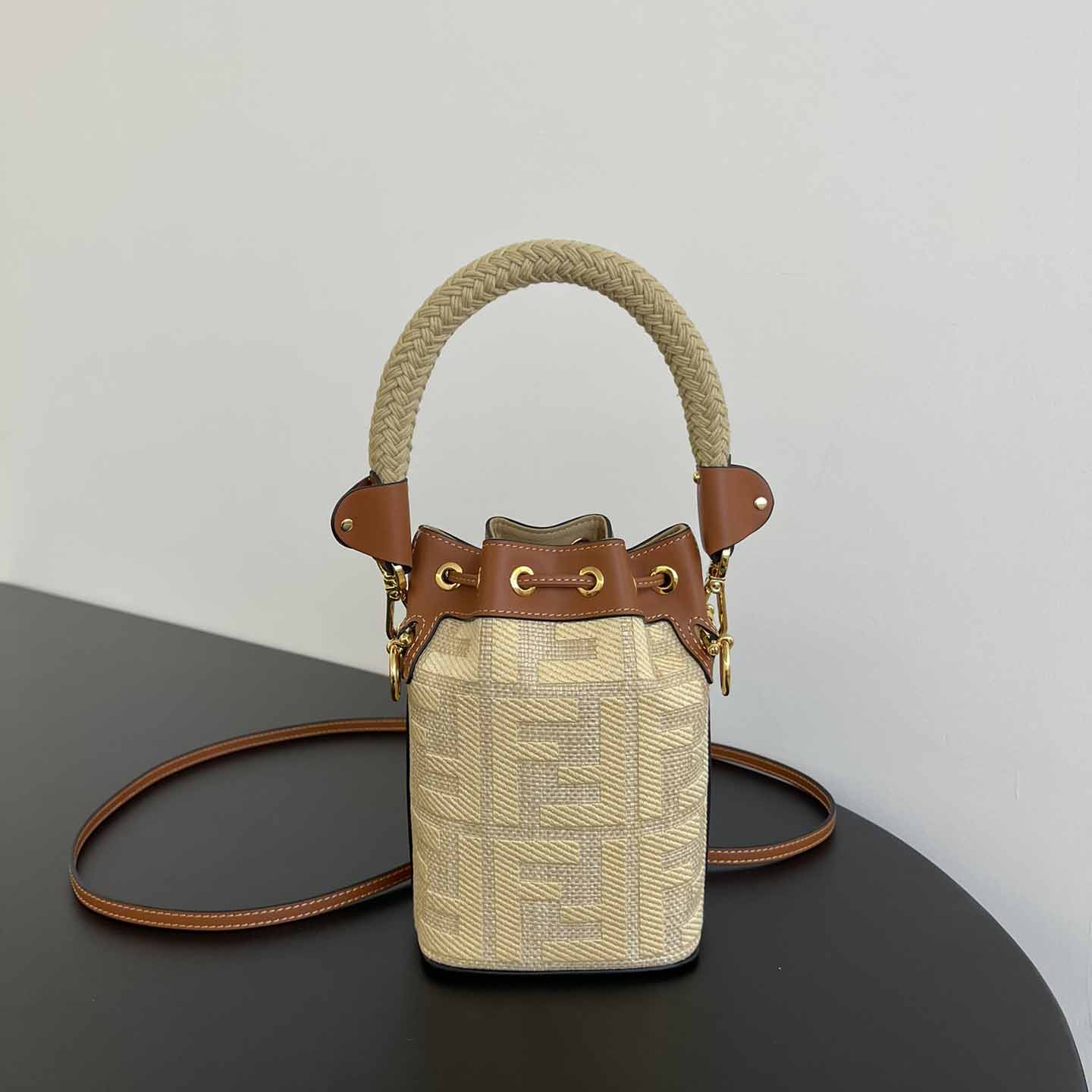 Fendi Mon Tresor Natural Straw Mini-bag With FF Embroidery - 