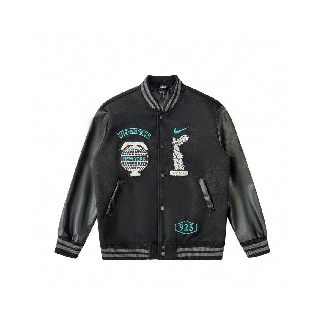 Tiffany And Co Nike Black Varsity Bomber Jacket - DesignerGu