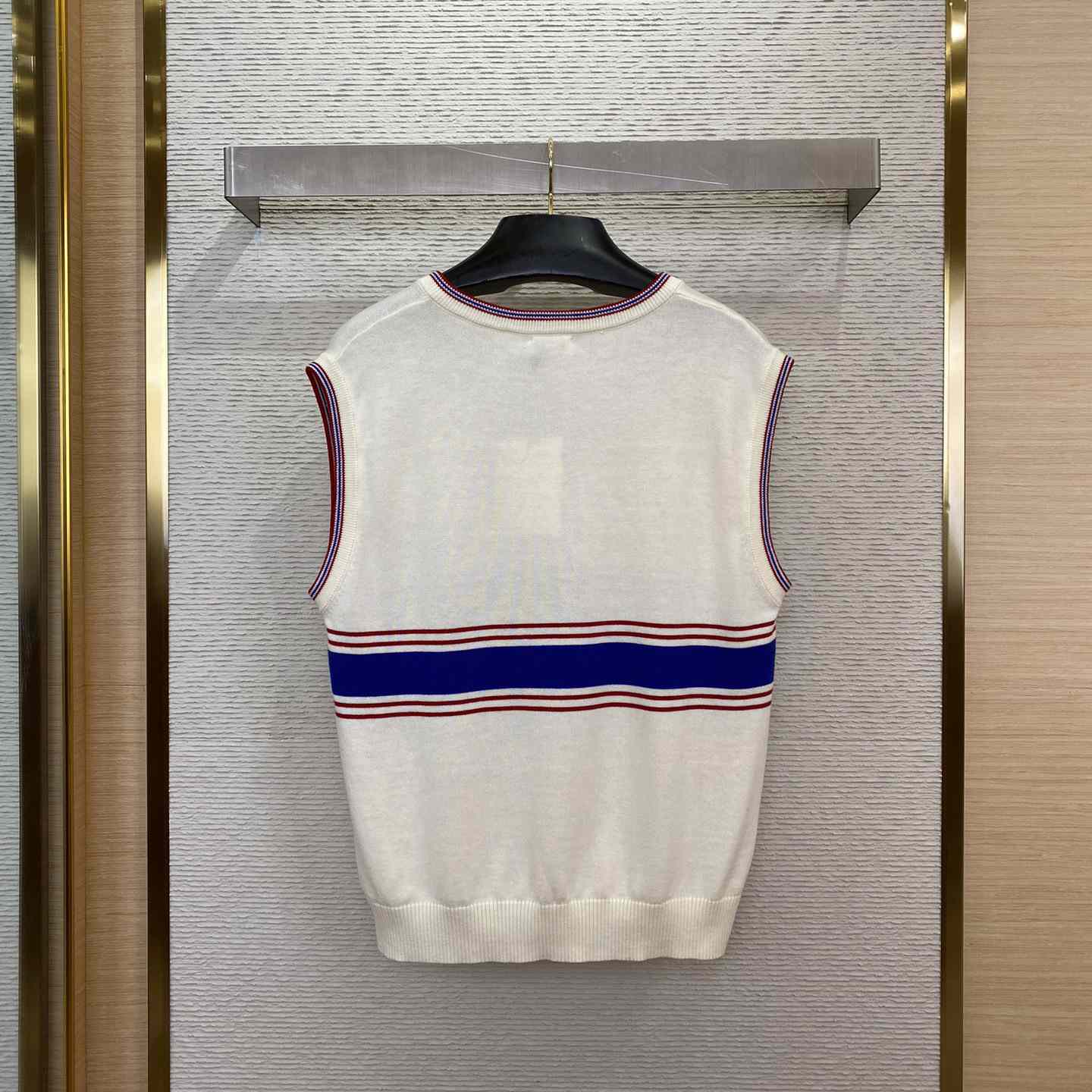 Celine Pull Sans Manches Triomphe 'Ecru/Blue/Red' - DesignerGu