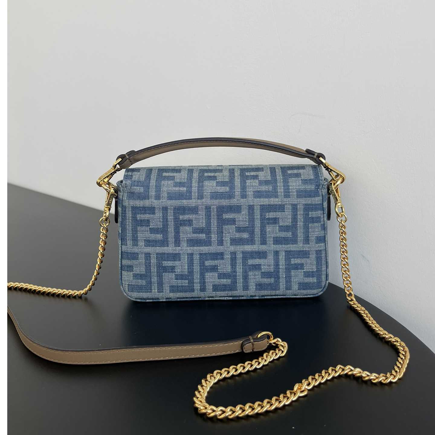Fendi Baguette Mini Light Blue FF Denim Fabric Bag - 