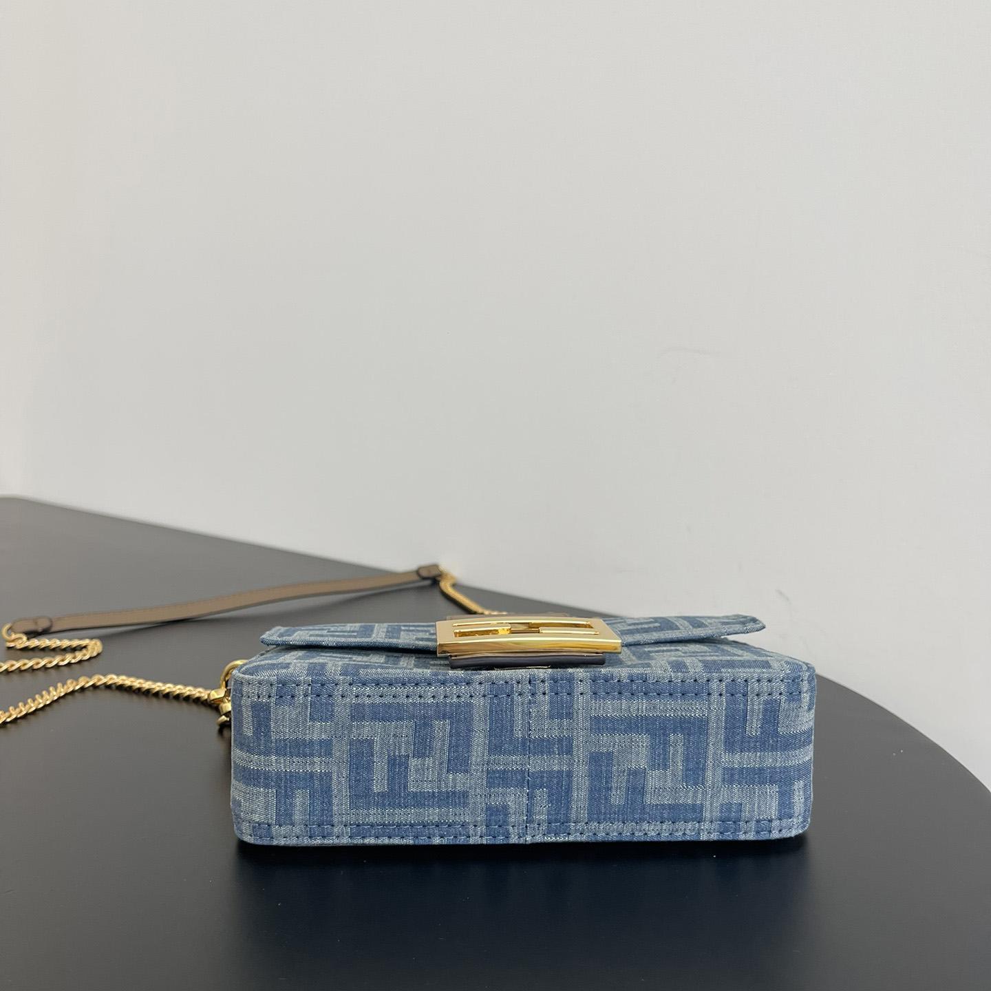 Fendi Baguette Mini Light Blue FF Denim Fabric Bag - 