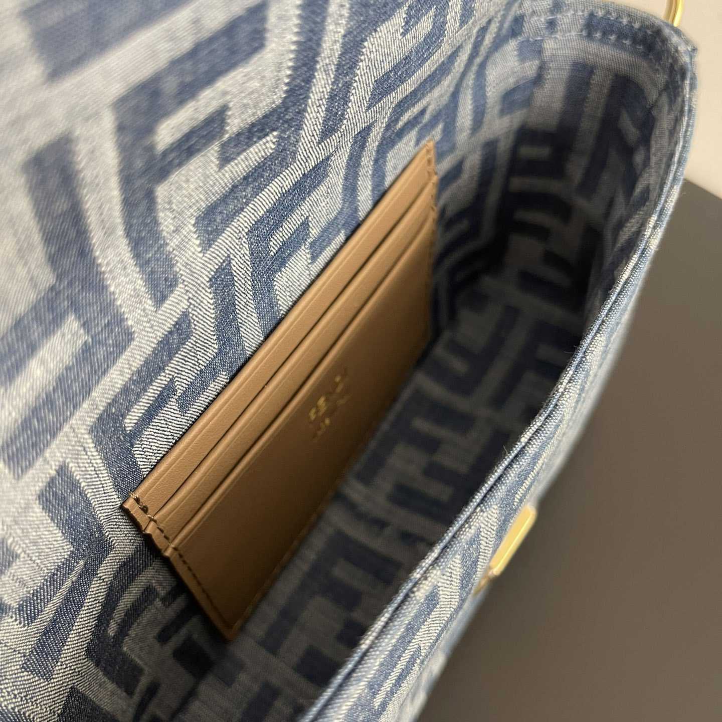 Fendi Baguette Mini Light Blue FF Denim Fabric Bag - 