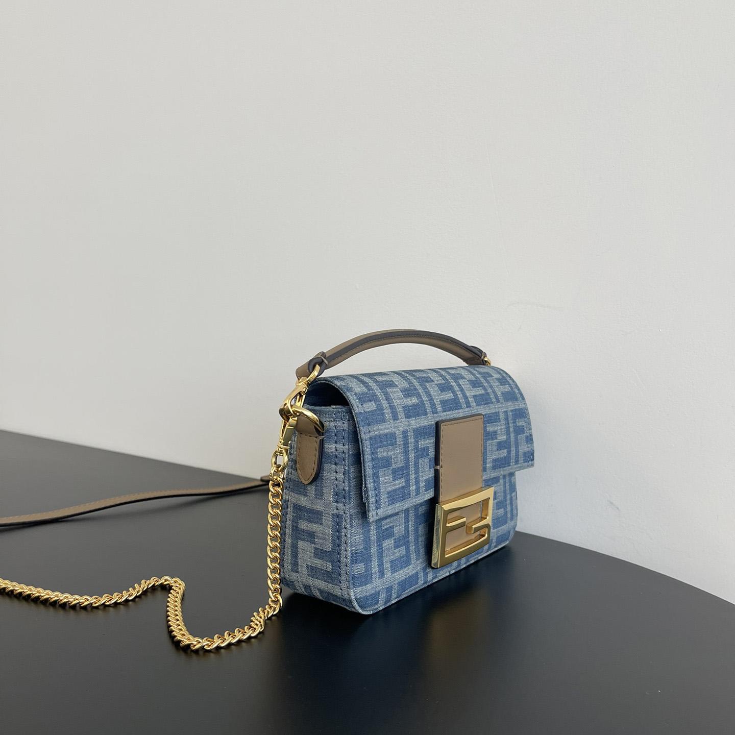Fendi Baguette Mini Light Blue FF Denim Fabric Bag - 