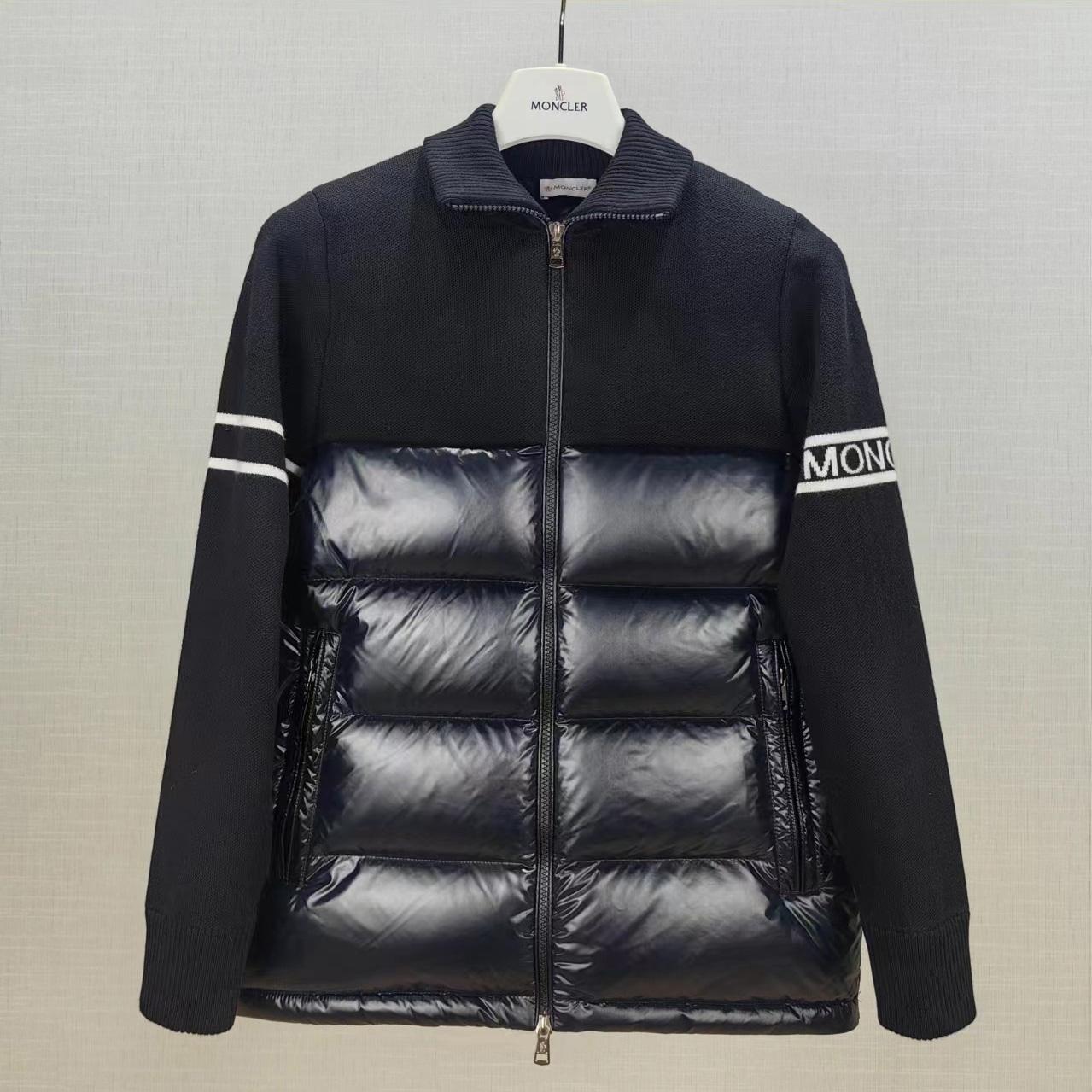 Moncler Navy Paneled Down Cardigan - 