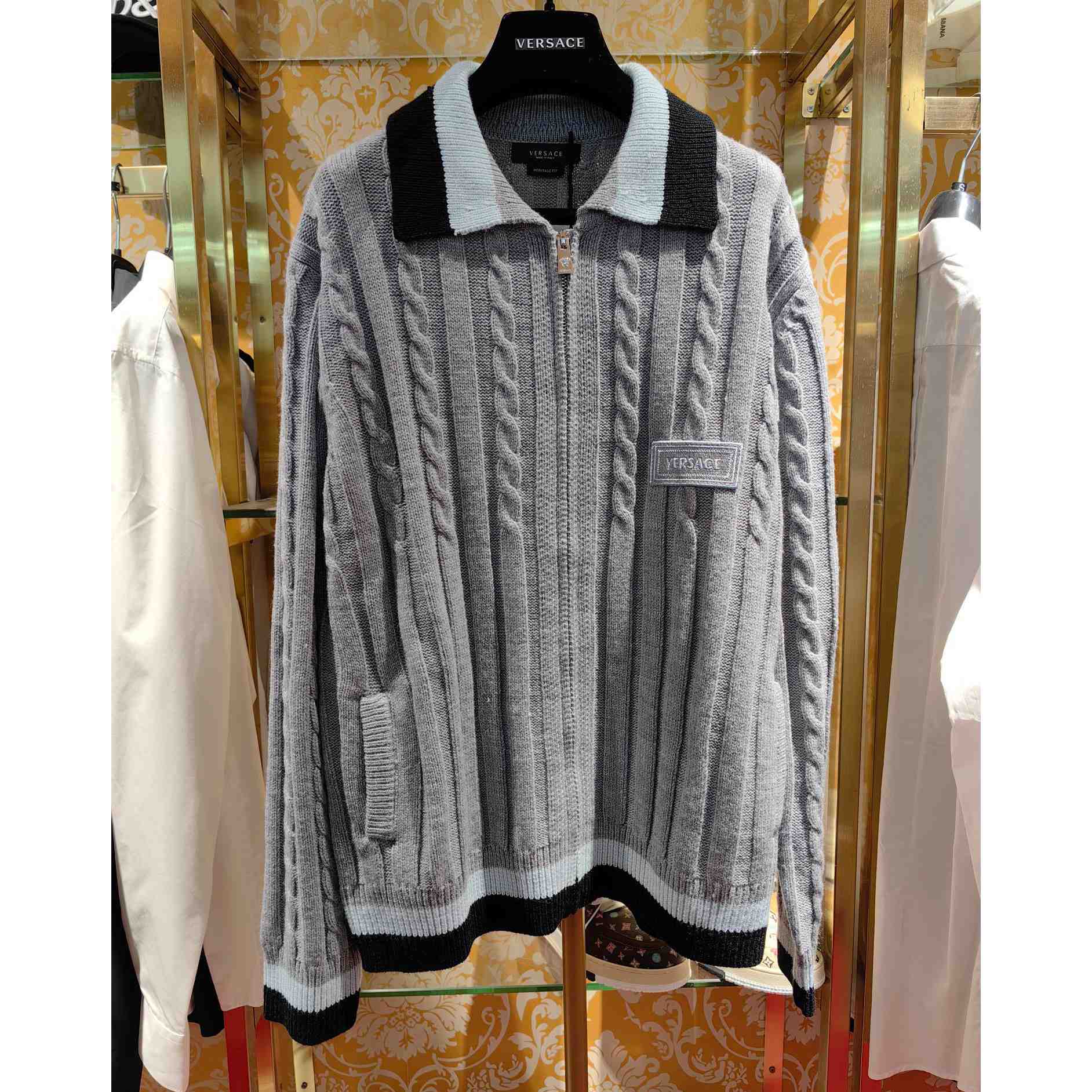 Versace 90s Vintage Logo Knit Zip Jumper - DesignerGu