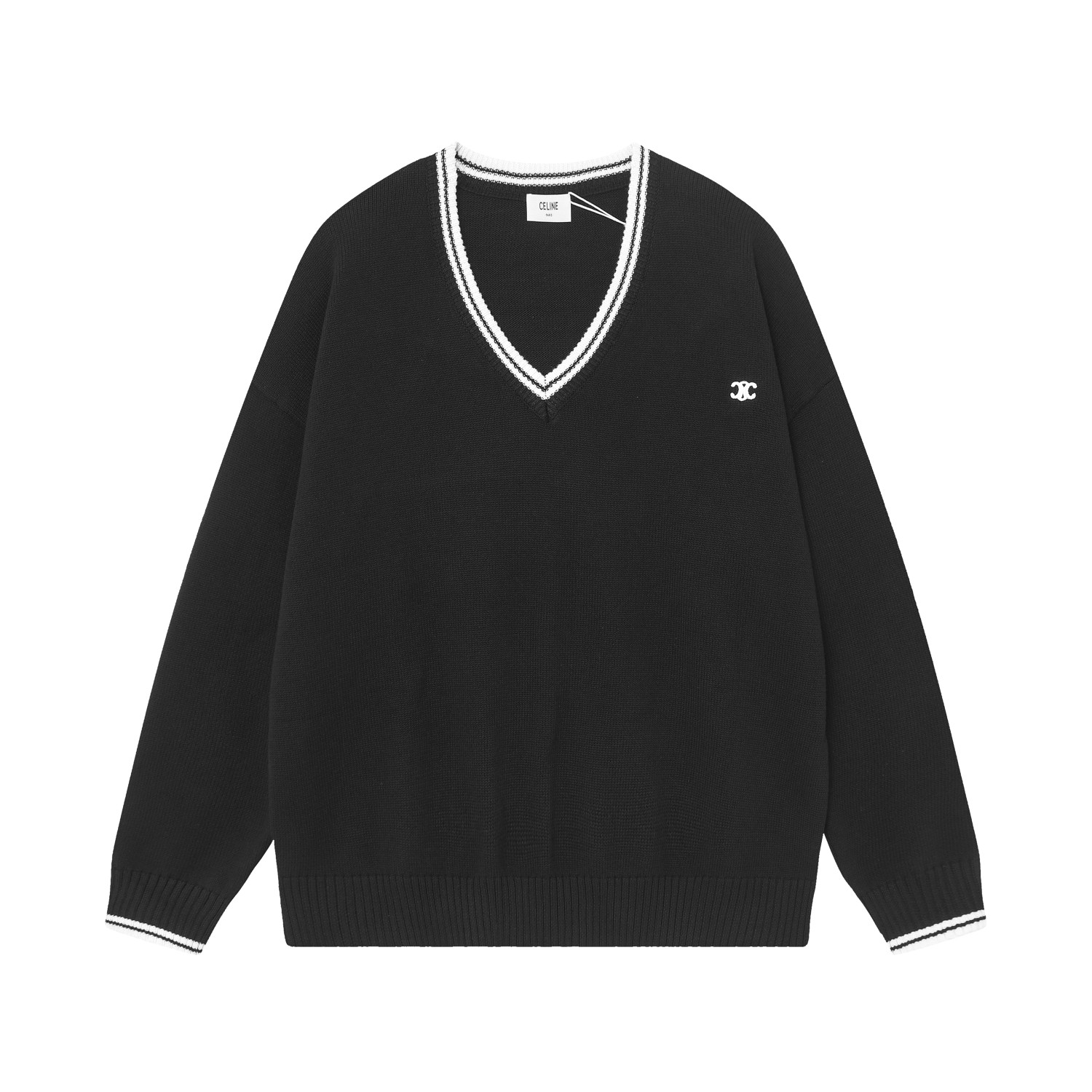 Celine Triomphe V-Neck Sweater 'Black' - DesignerGu