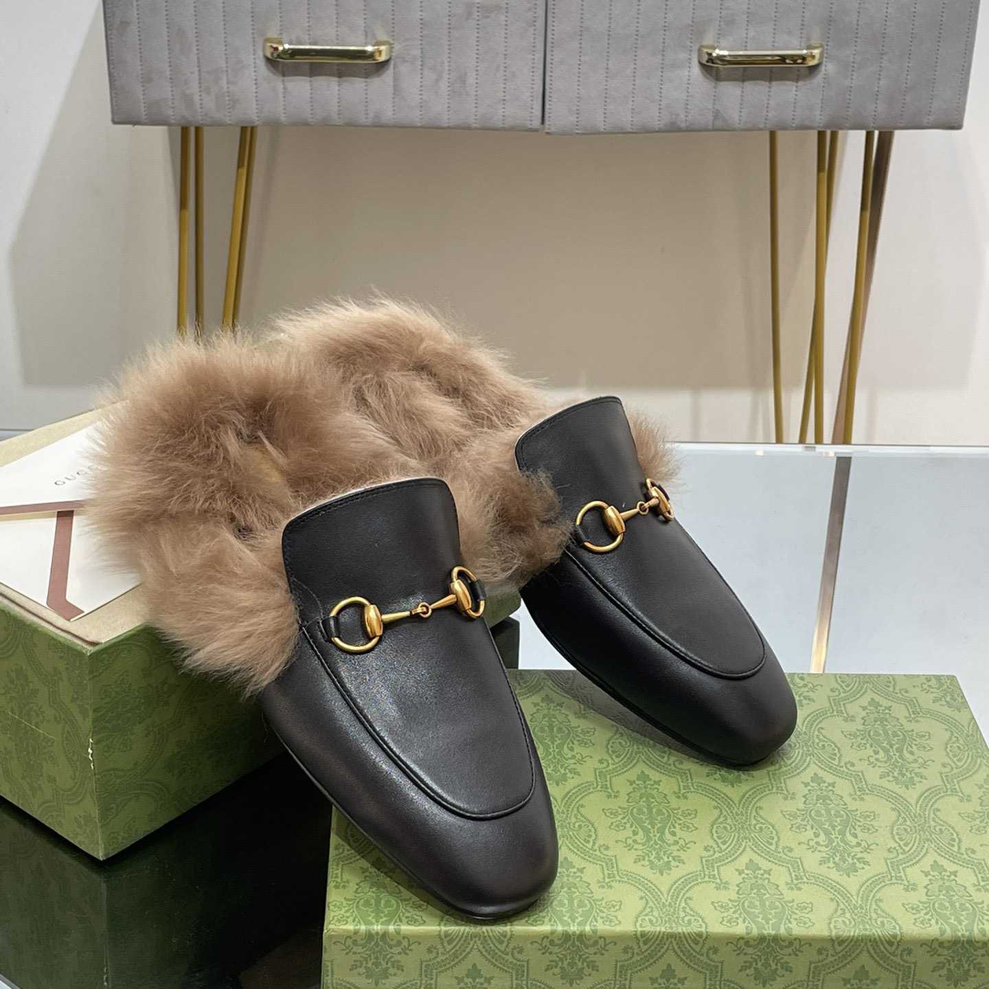 Gucci Fur Horsebit Mules - 