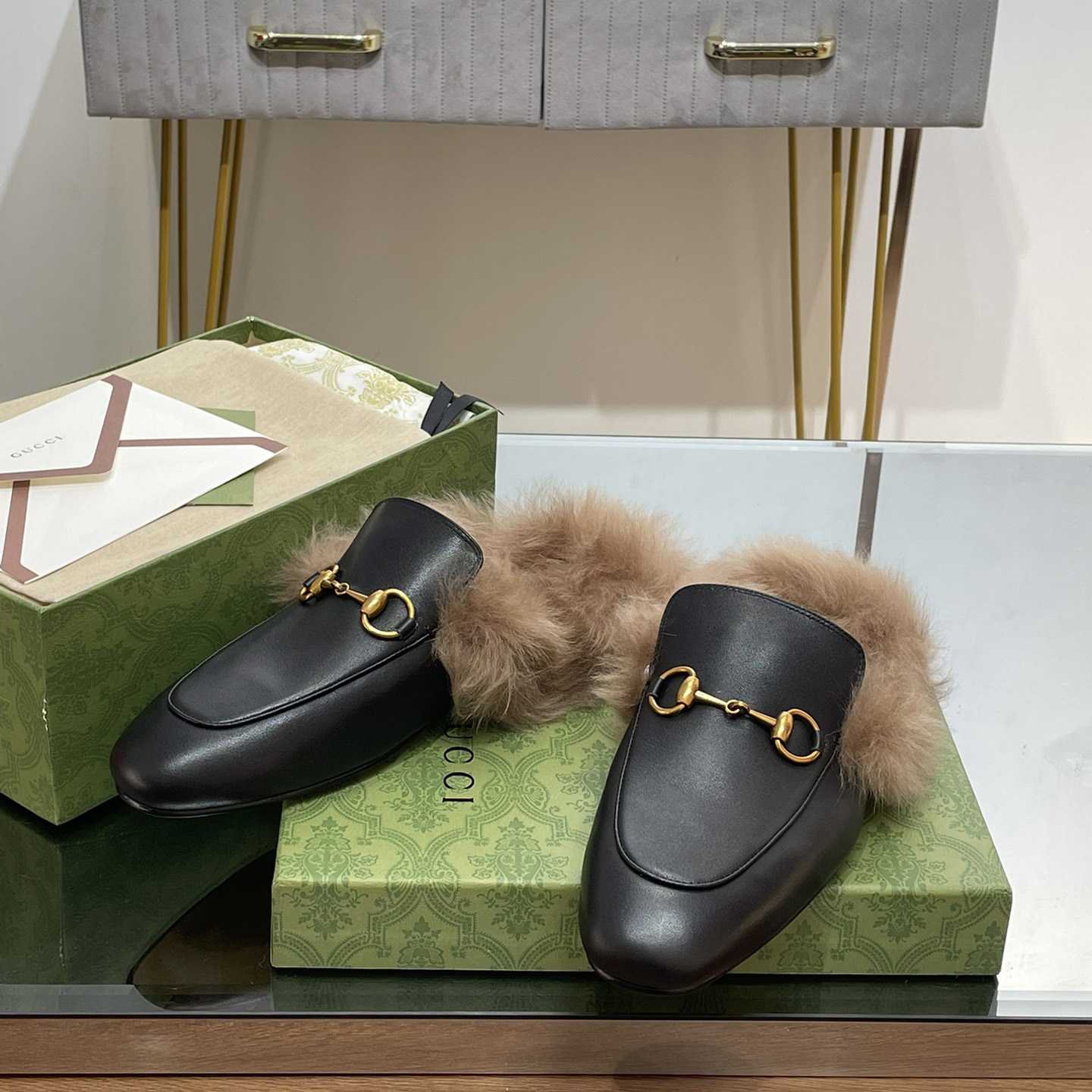 Gucci Fur Horsebit Mules - 