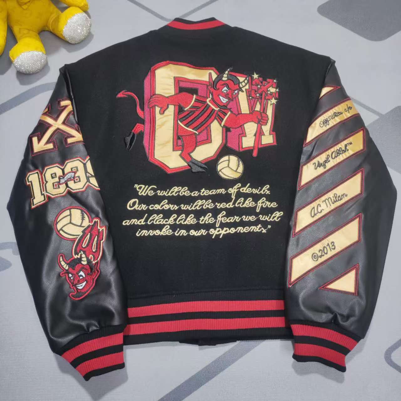 Off-White x Ac Milan 125th Anniversary Embroidered Varsity Jacket - 