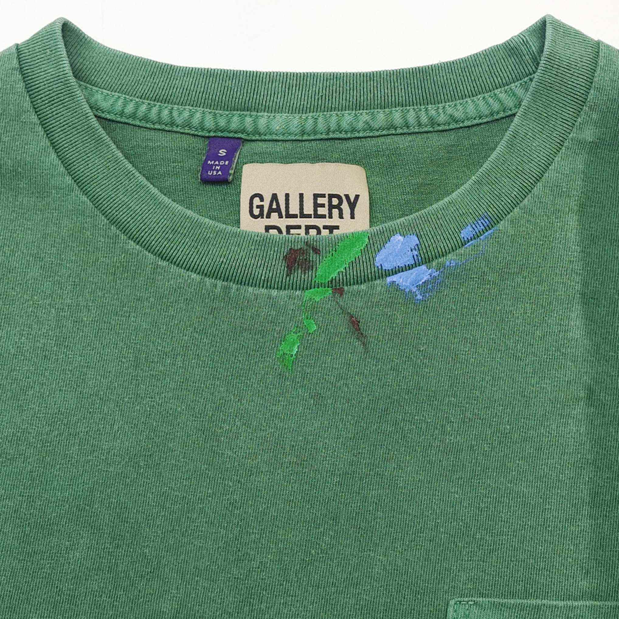Gallery Dept Vintage Green Paint Splatter Logo T-Shirt - DesignerGu