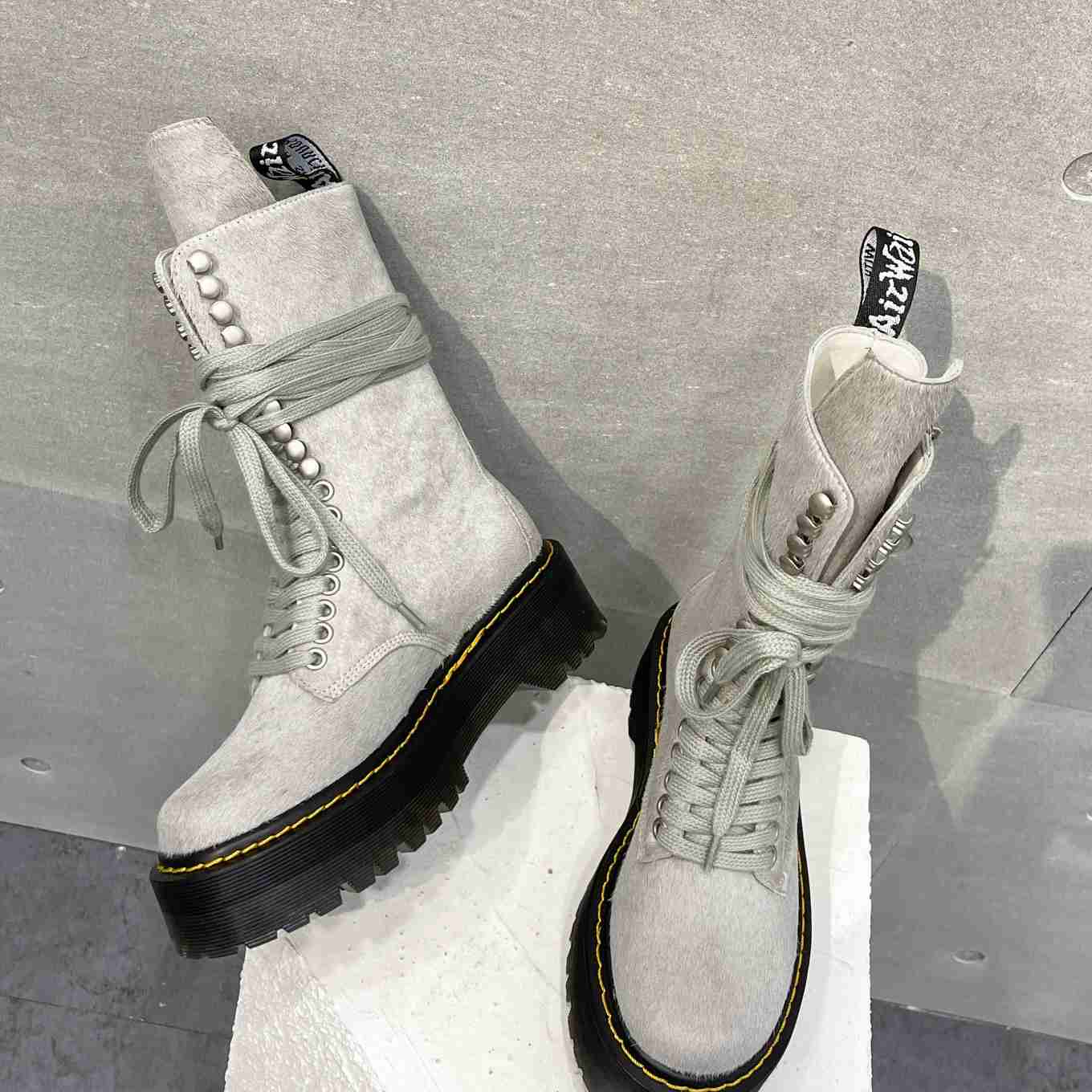 Rick Owens x Dr Martens Calf-hair Quad-sole Boots - 