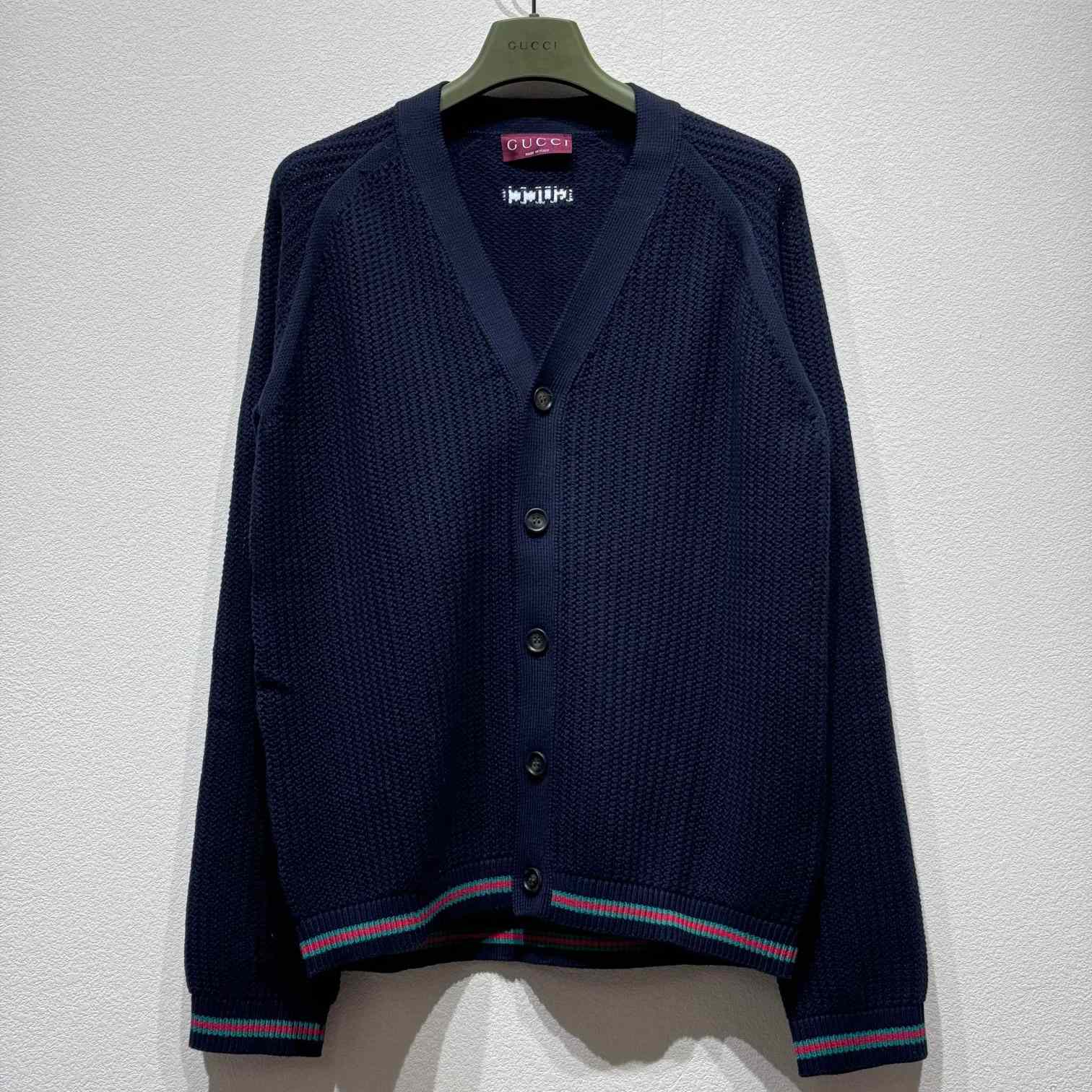 Gucci Ajour Cotton Knit Cardigan With Web - DesignerGu