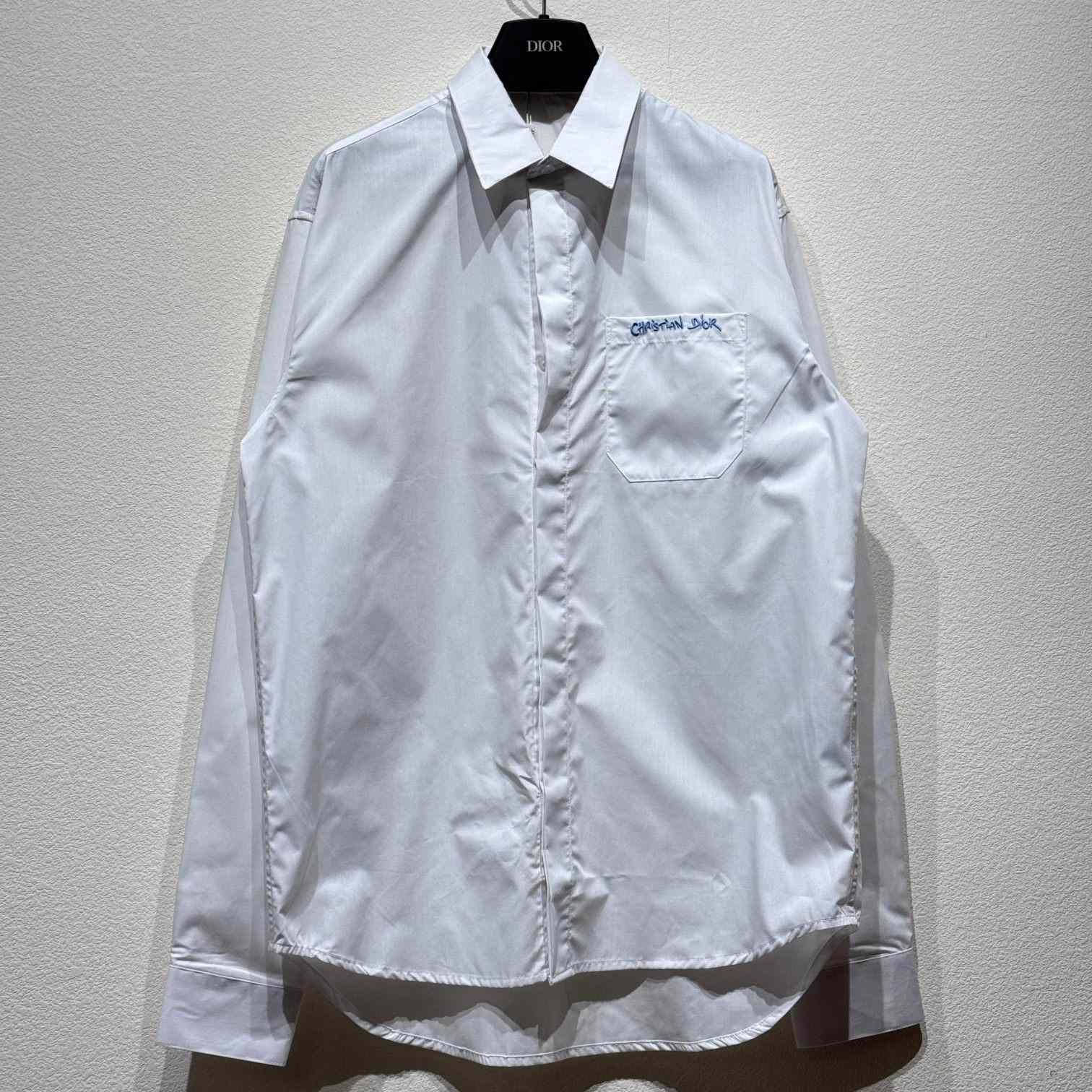Christian Dior Tag Embroidery Shirt White Cotton Poplin - DesignerGu