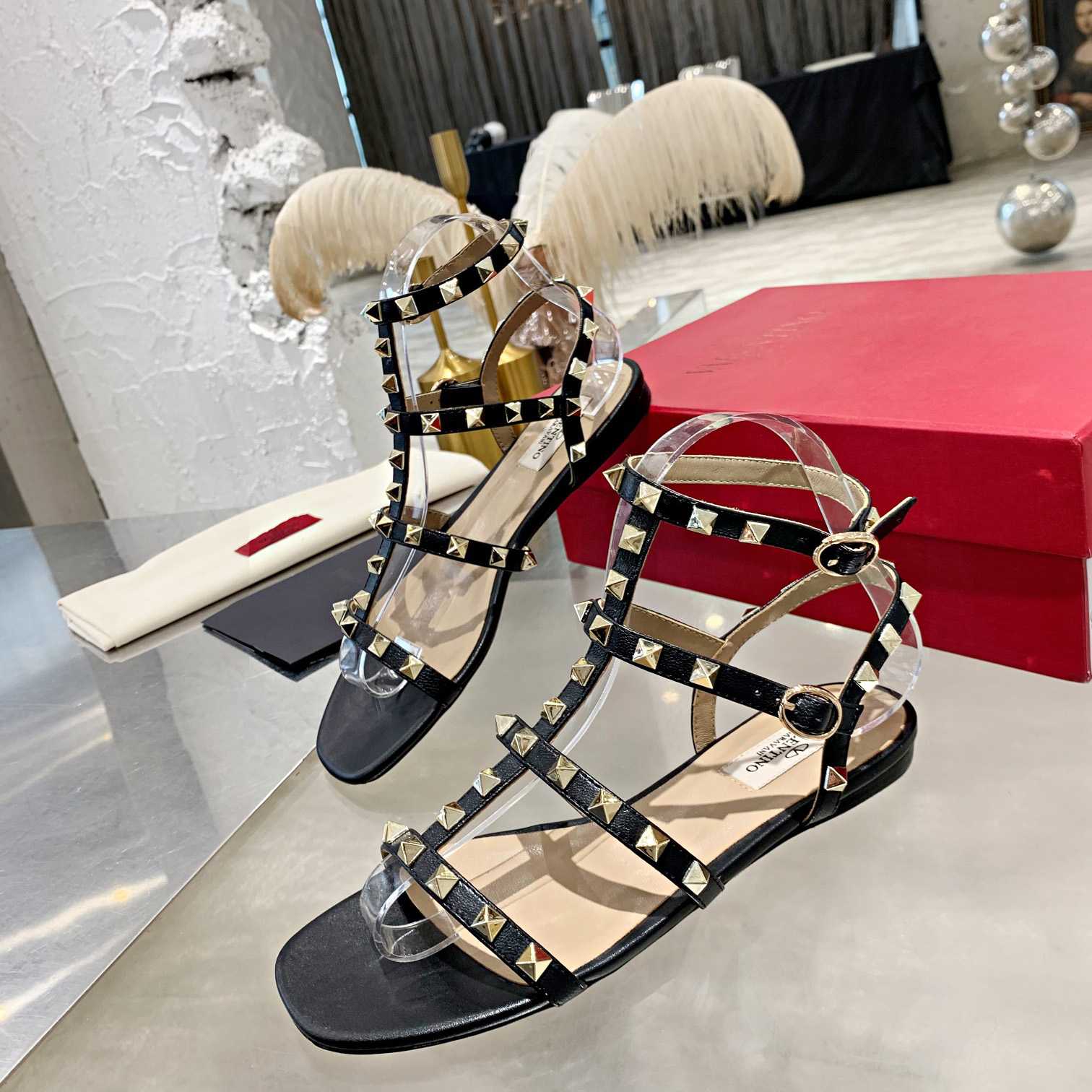 Valenti Rockstud Flat calfskin Sandal With Straps  - DesignerGu